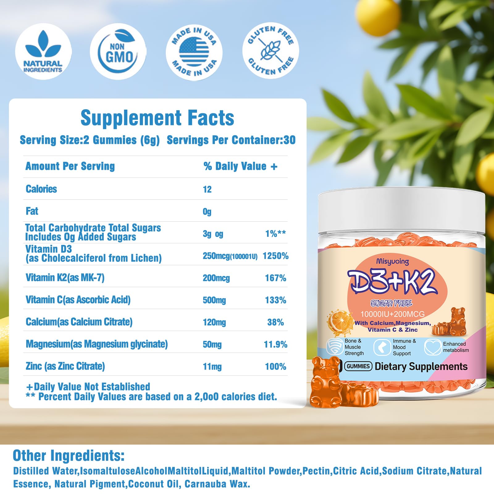 Misyvoing Multivitamin Gummies back view with nutritional information