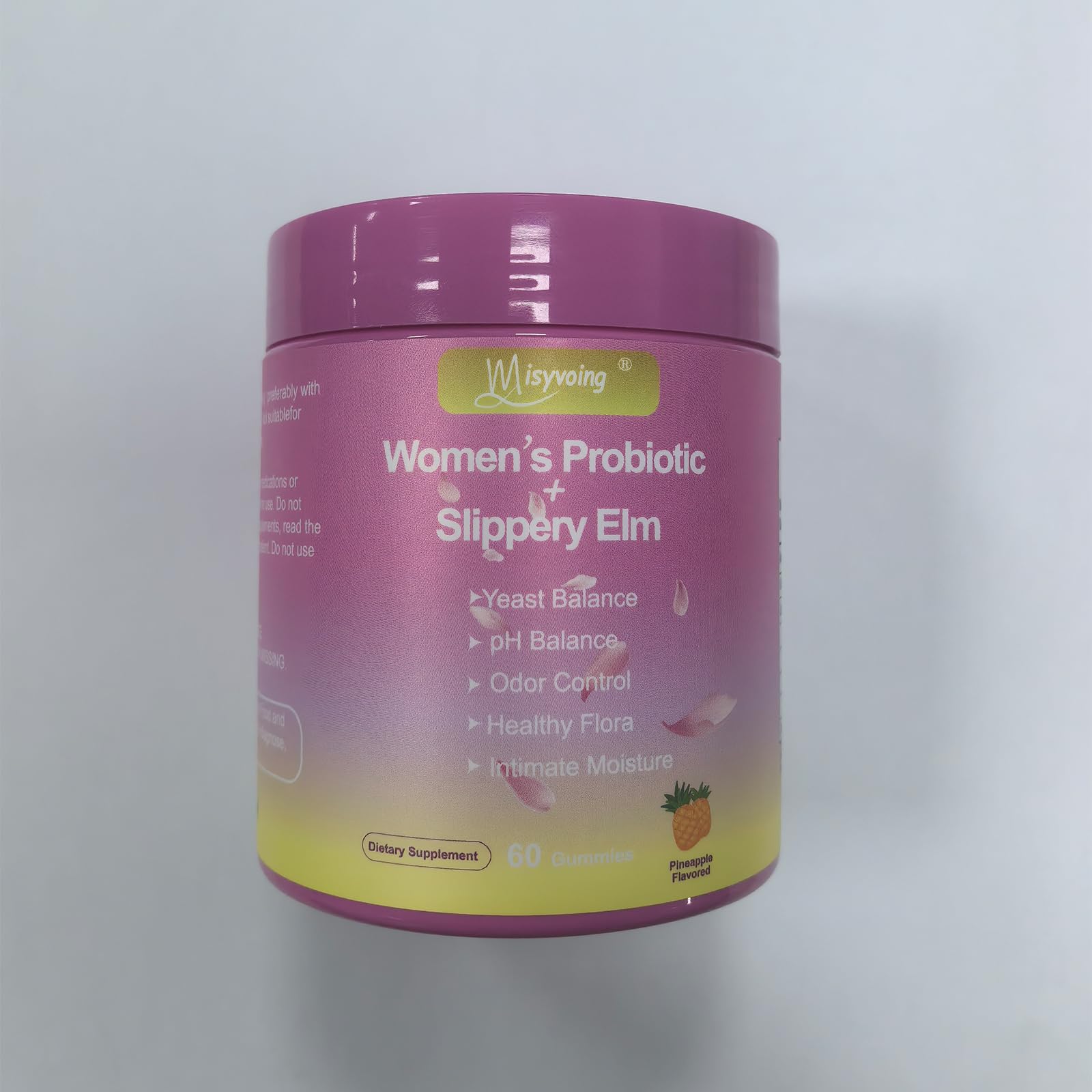 Misyvoing Prebiotic Gummies bottle with a measuring spoon