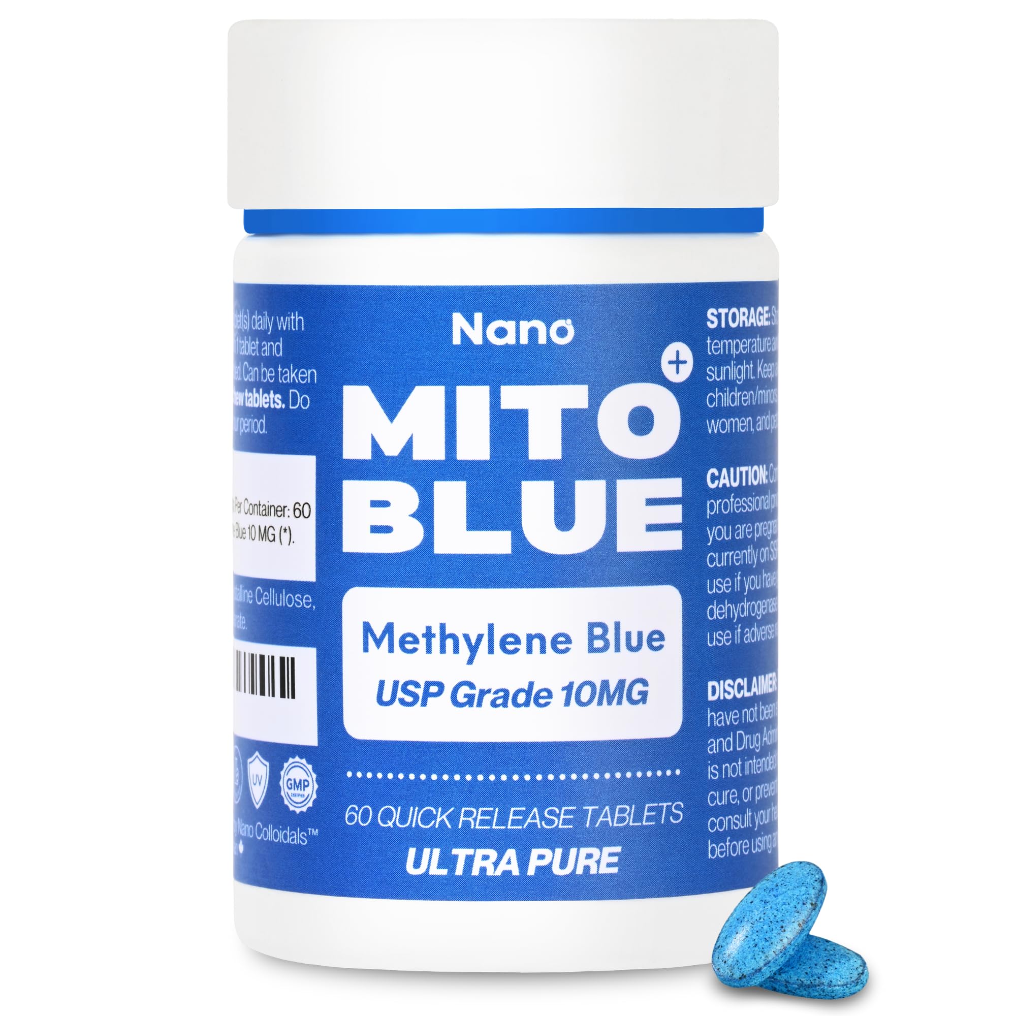 MIT0BLUE Methylene Blue Tablets 10mg front view