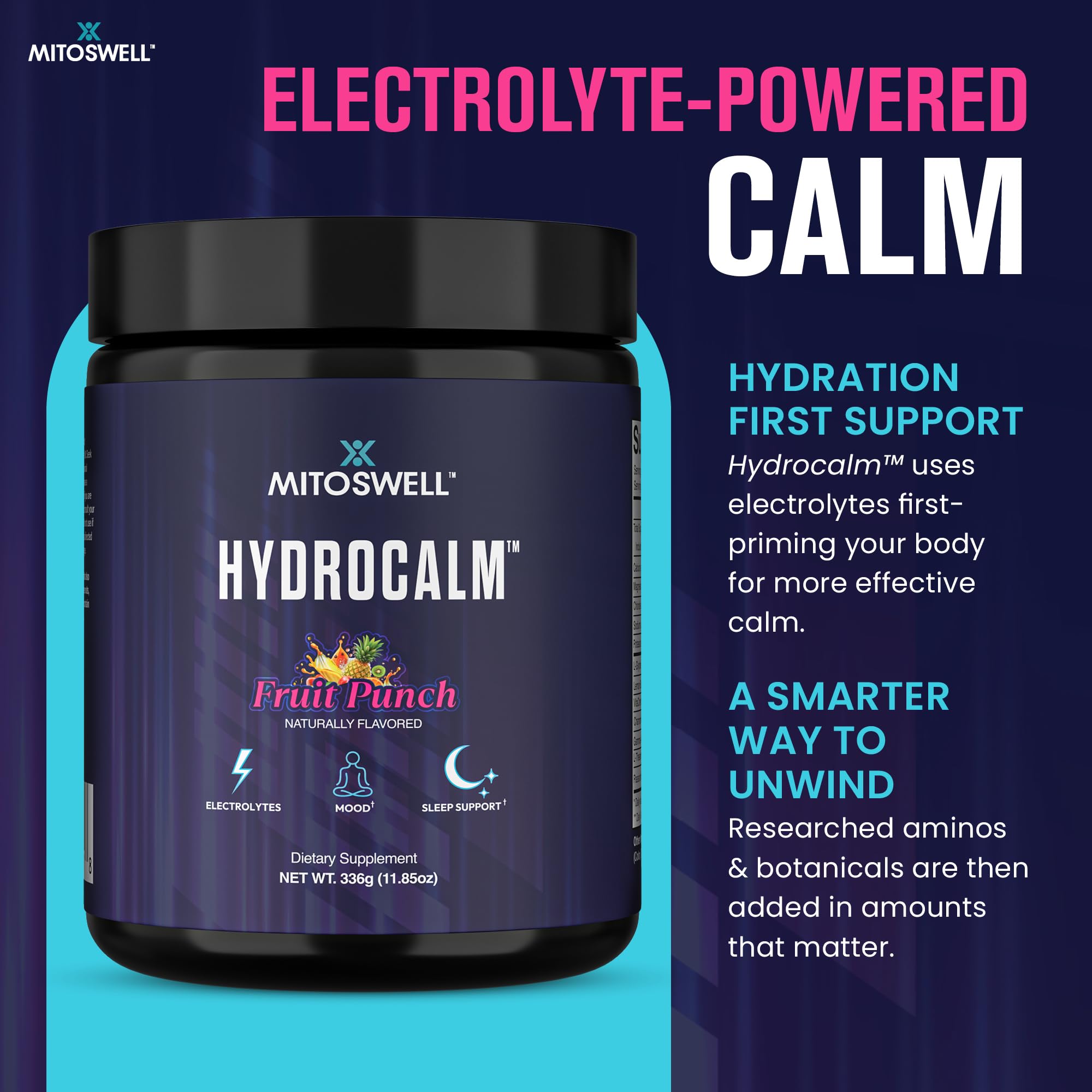 Mitoswell Hydrocalm Nighttime Hydration Powder nutritional information on the back