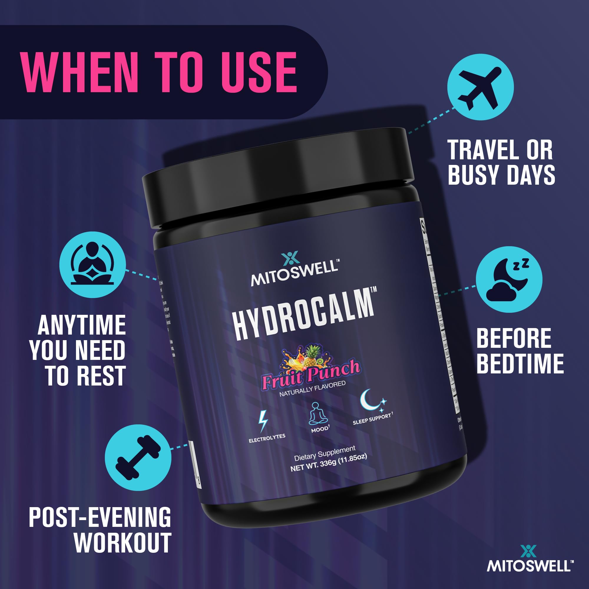 Mitoswell Hydrocalm Nighttime Hydration Powder serving suggestion with a calming setting