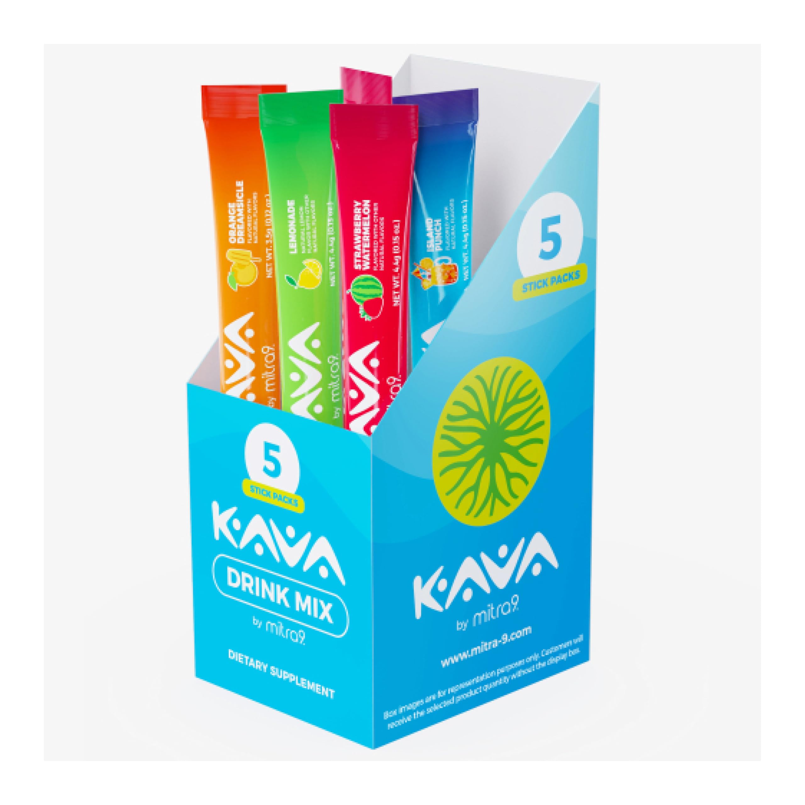 Mitra9 Kava Kava Drink Mix stick pack opened with powder visible