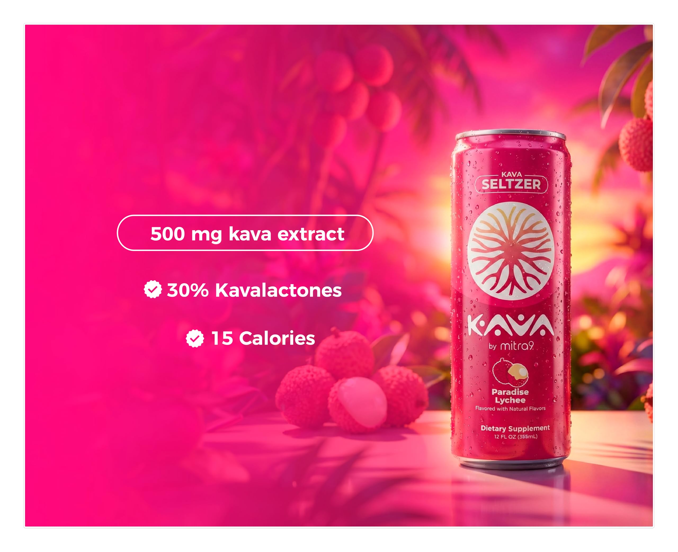 Mitra9 Kava Seltzer Paradise Lychee can top view