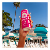 Mitra9 Kava Seltzer Paradise Lychee can with tropical background