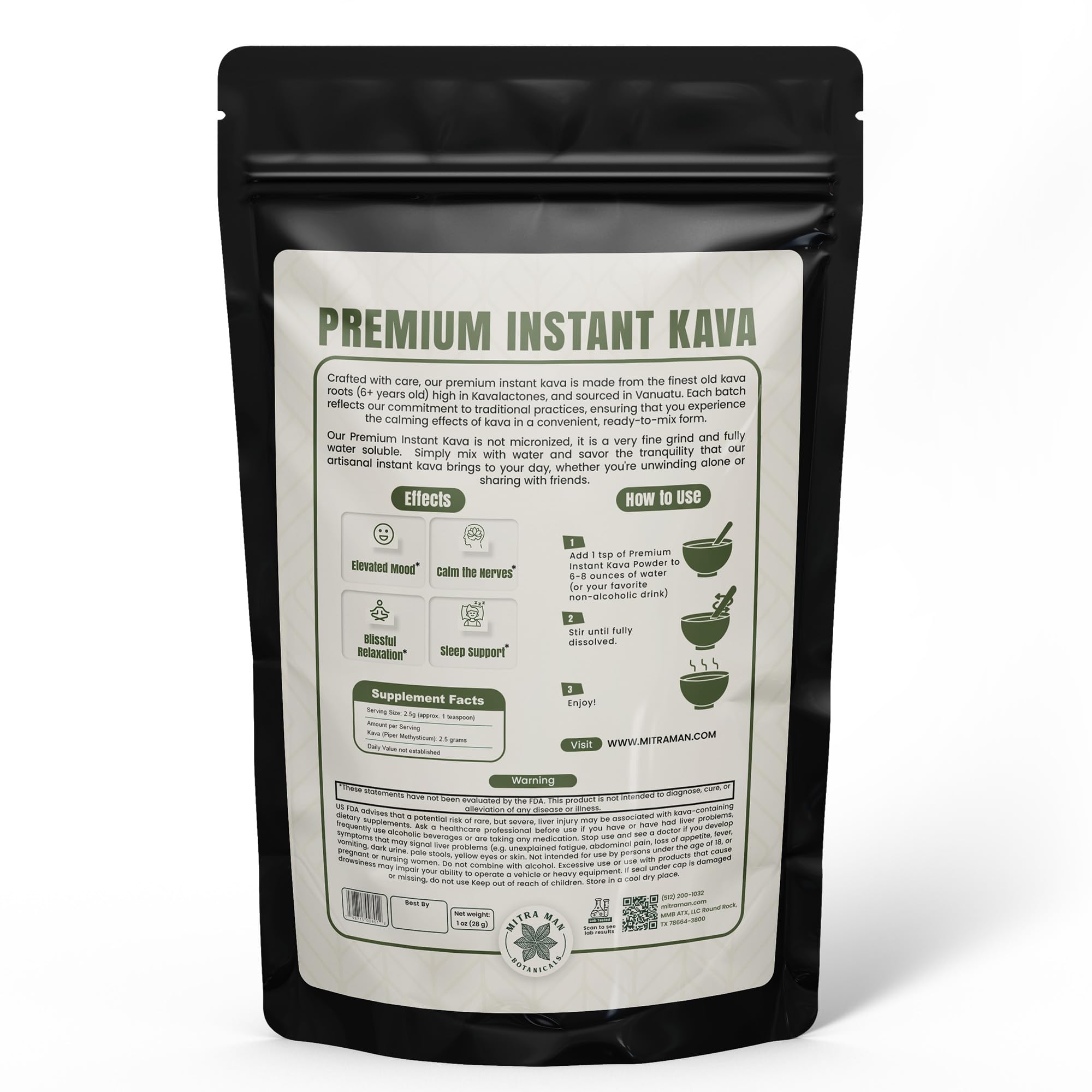 MITRAMAN BOTANICALS Instant Kava Kava 23g packaging