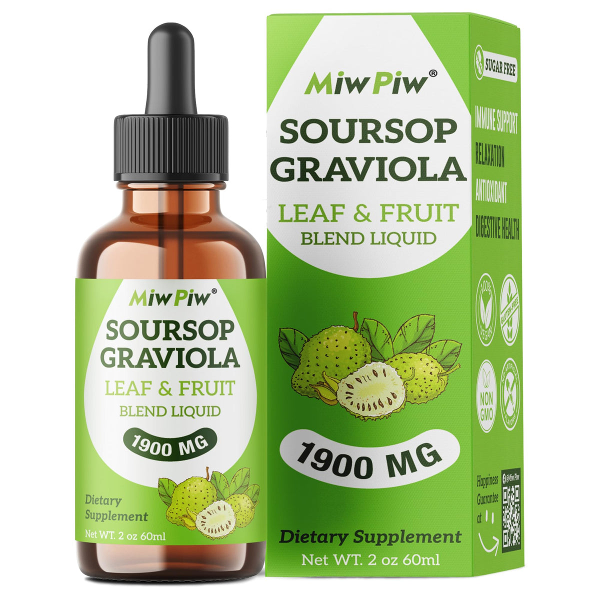 Miw Piw Soursop Blend Liquid front view with packaging