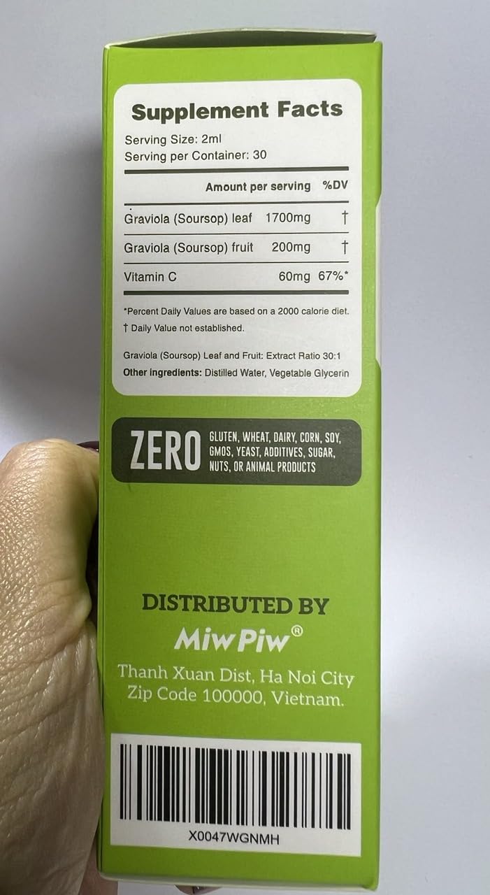 Miw Piw Soursop Blend Liquid ingredients list on packaging