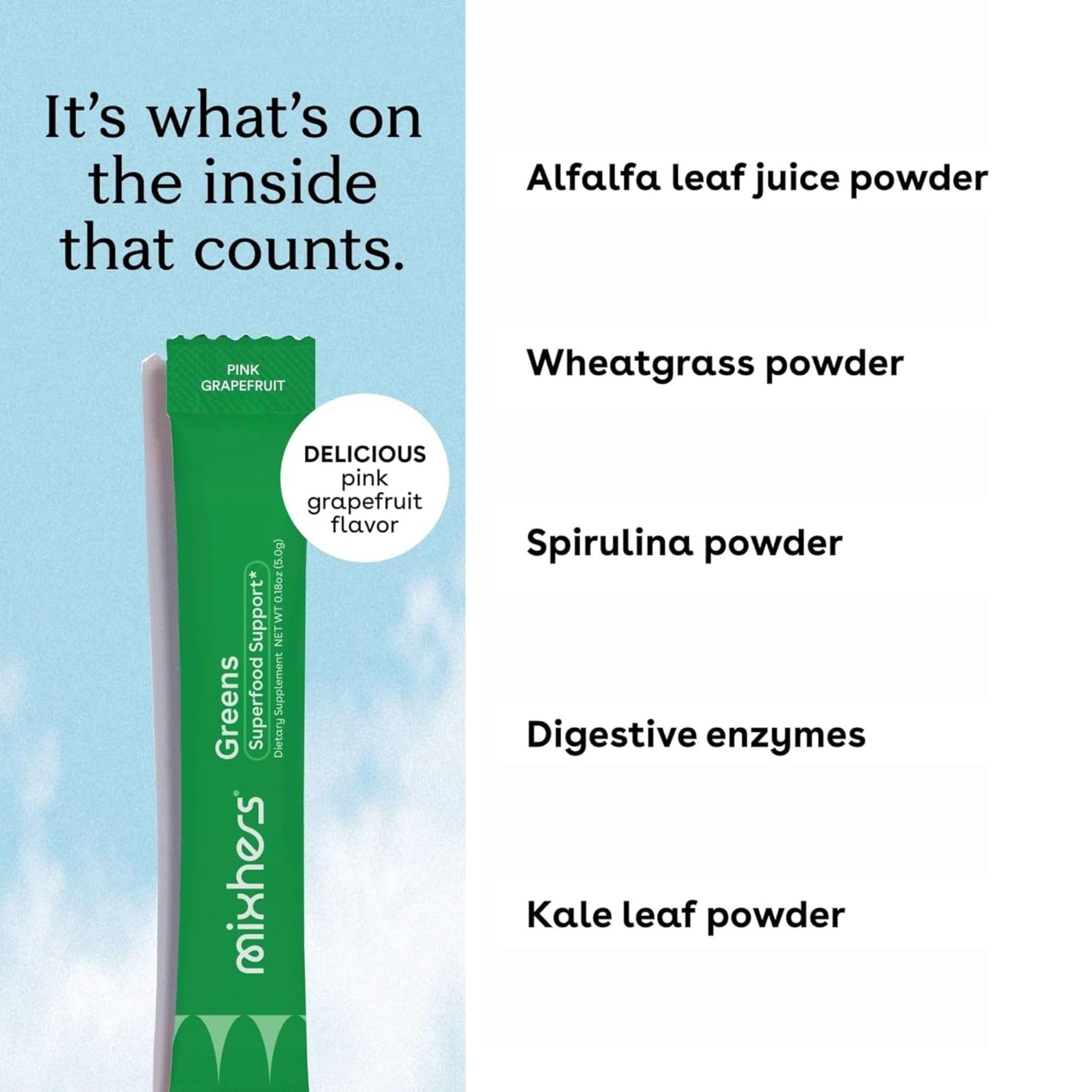 MIXHERS Daily Greens Powder ingredients list on packaging