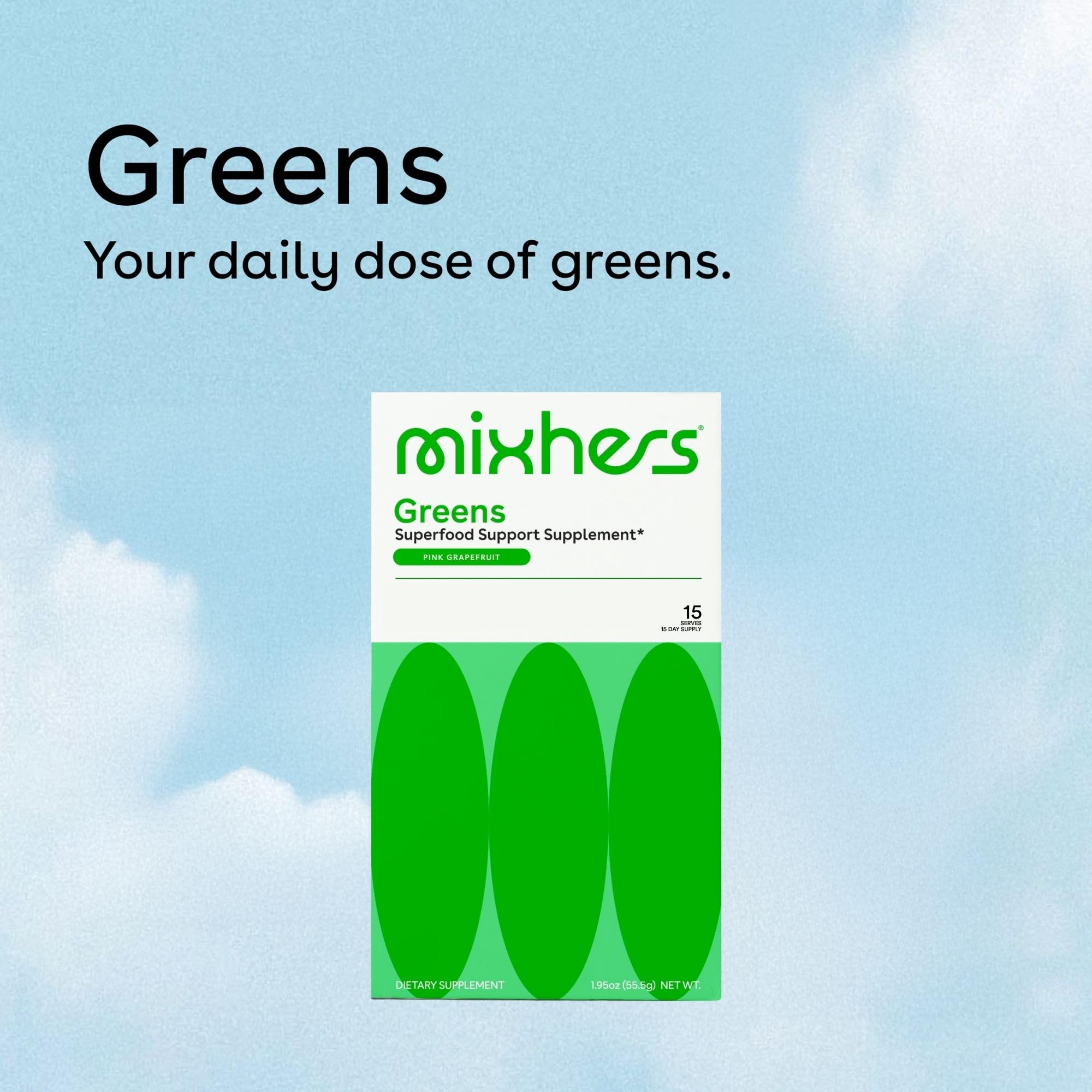MIXHERS Daily Greens Powder mixed in a glass of water