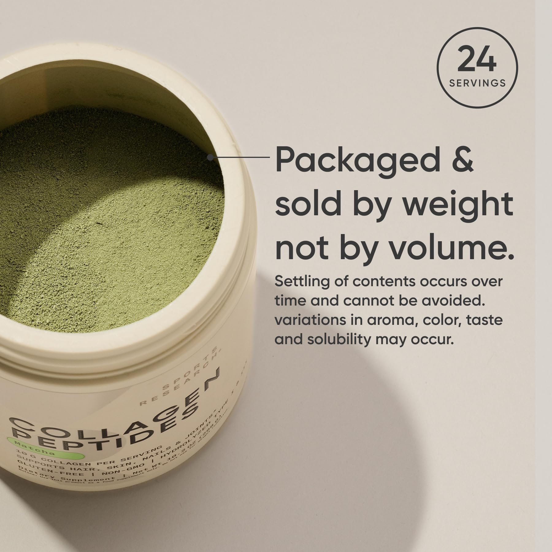 Mixing Sports Research Collagen Peptides with Matcha in a glass
