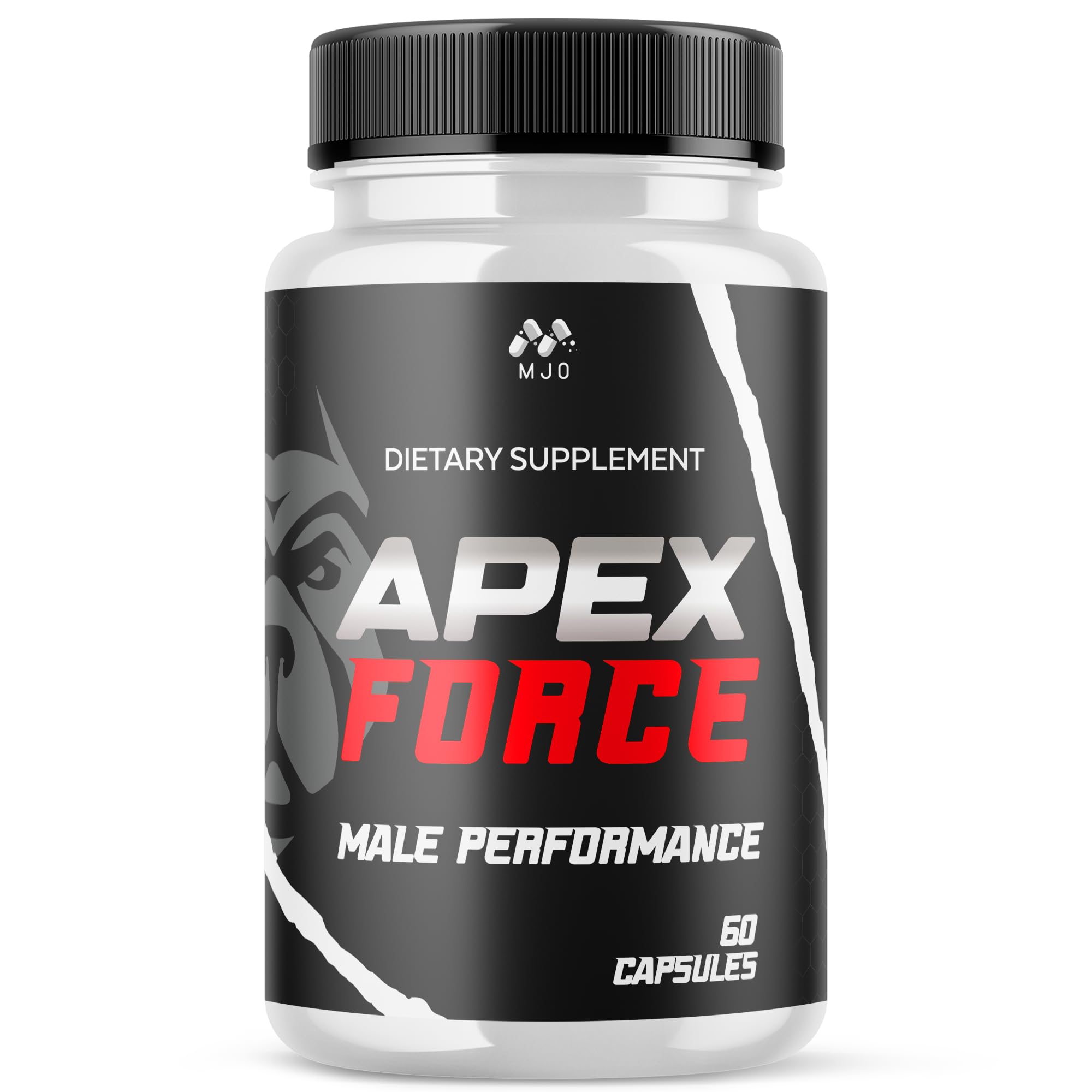 MJO Apex Force Capsules front view with bottle and label