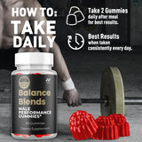 MJO Balance Blends Gummies bottle on a kitchen counter