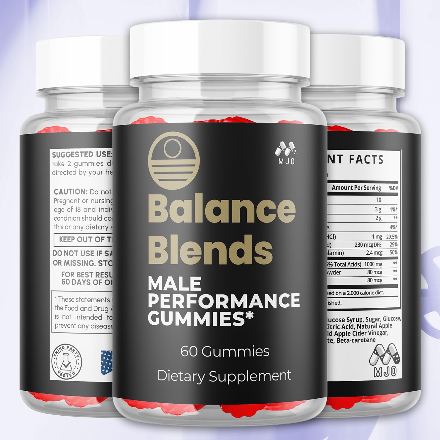 MJO Balance Blends Gummies side view showing serving size