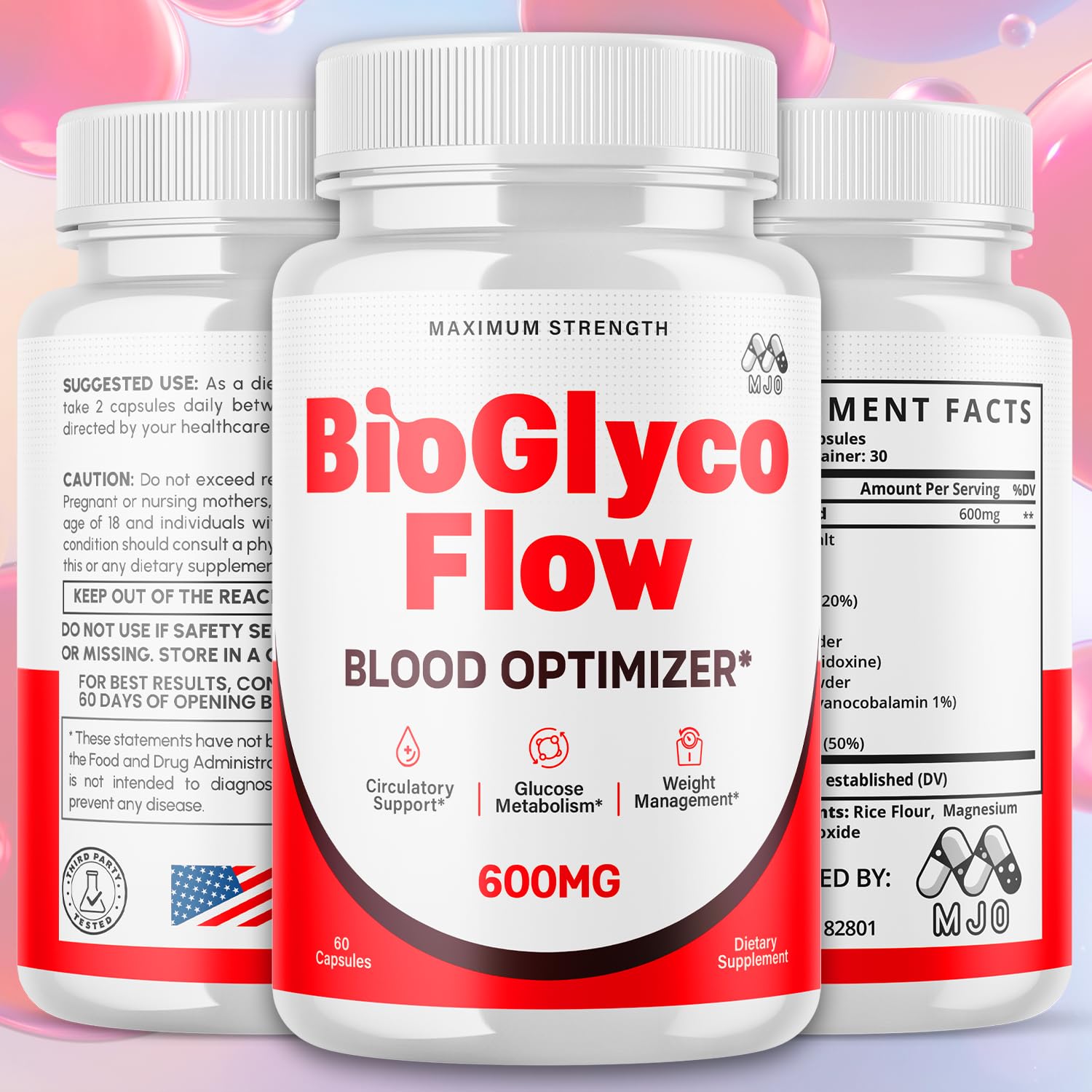 MJO BioGlyco Flow Capsules bottle side view