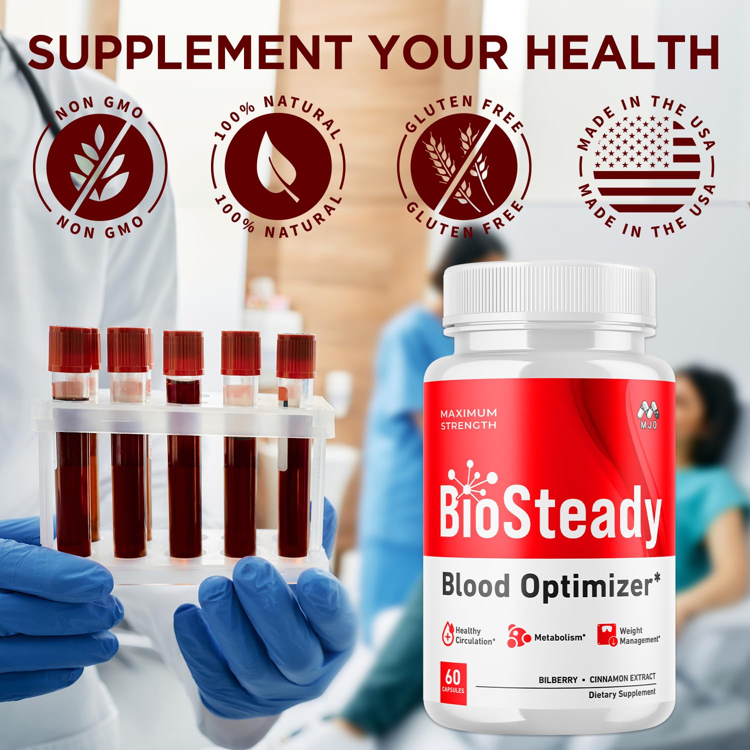 MJO Biosteady Capsules back view showing nutritional information