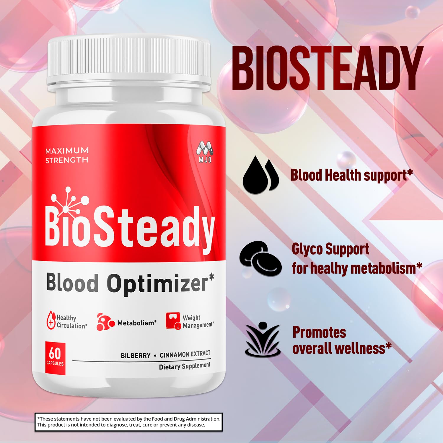 MJO Biosteady Capsules close-up of ingredients list