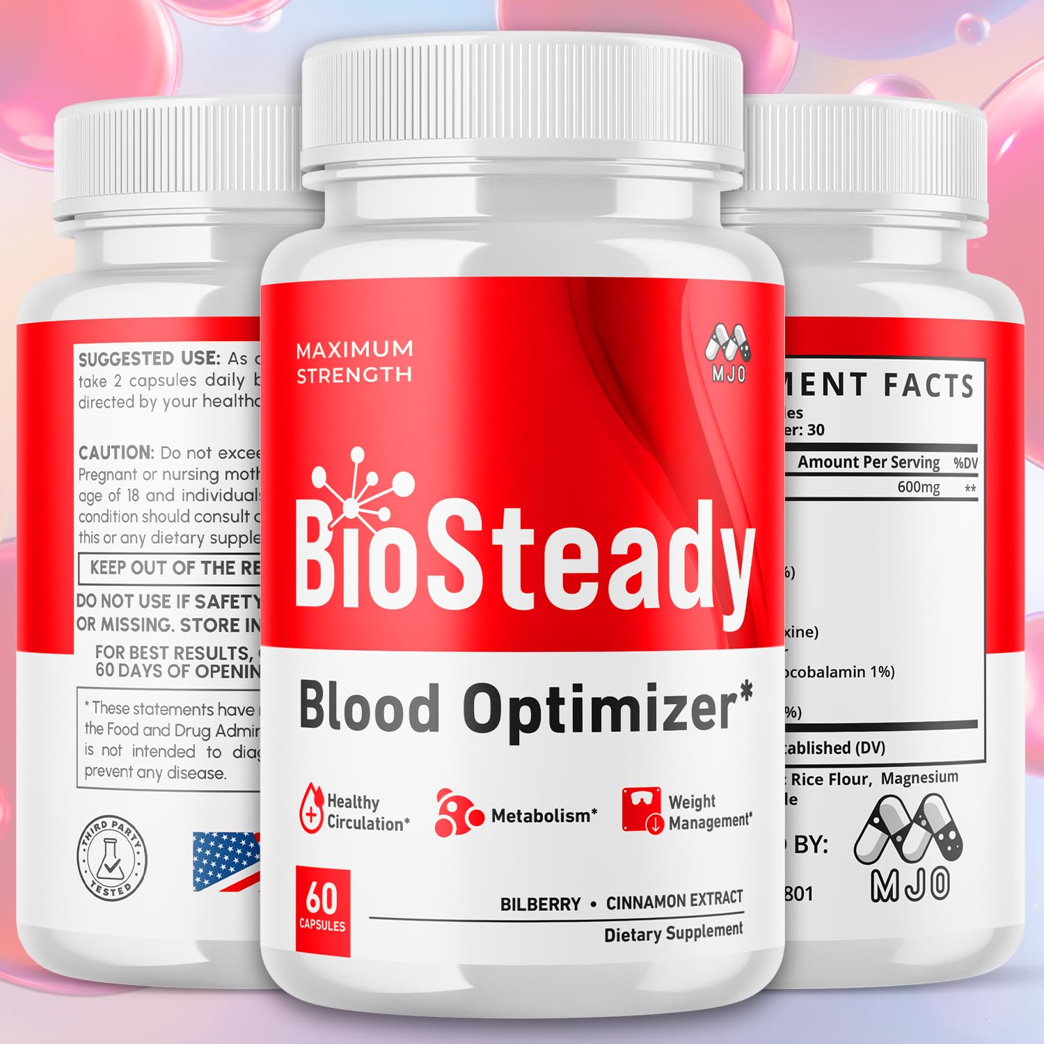 MJO Biosteady Capsules side view showing capsule details