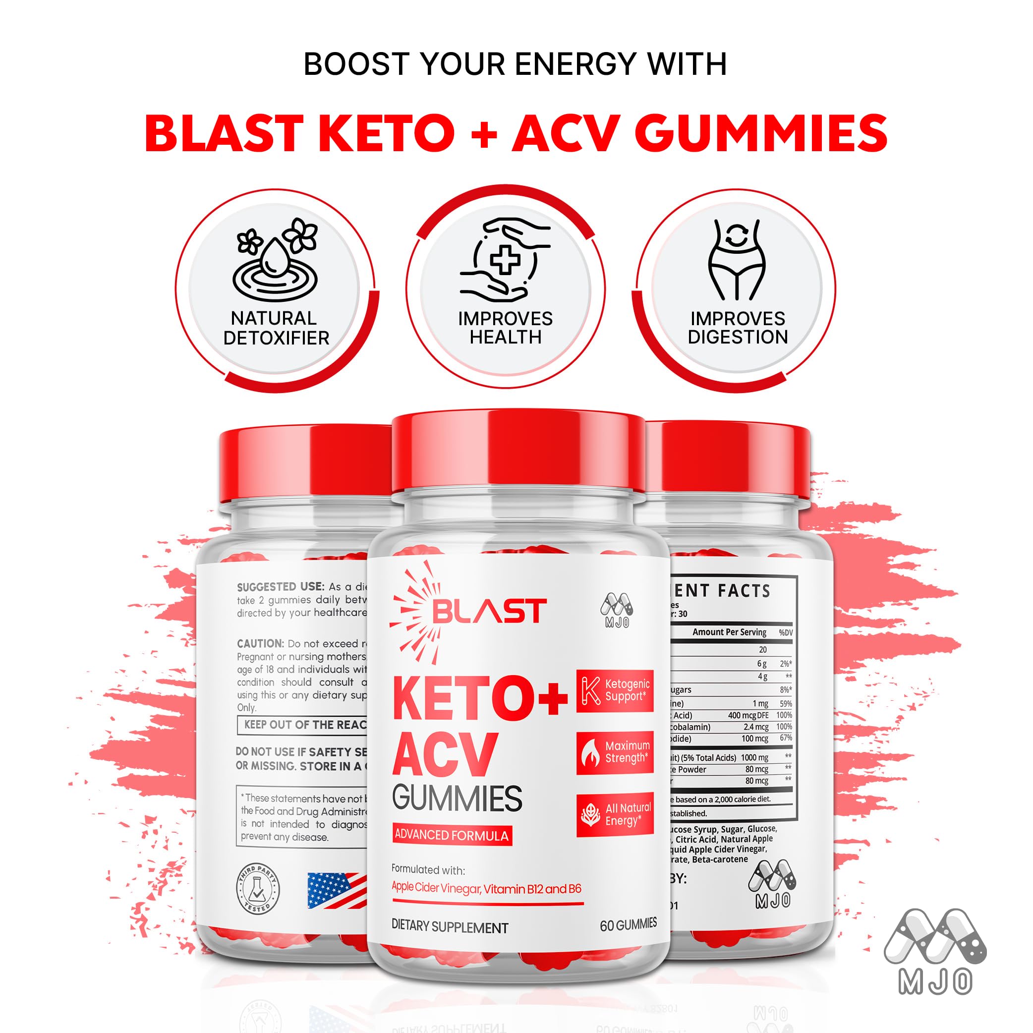 MJO Blast Keto Gummys 1000MG back view packaging