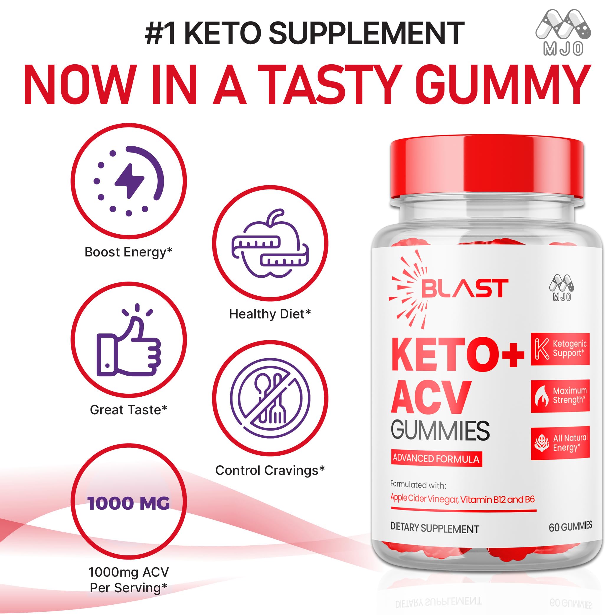 MJO Blast Keto Gummys 1000MG lifestyle scene with a bottle
