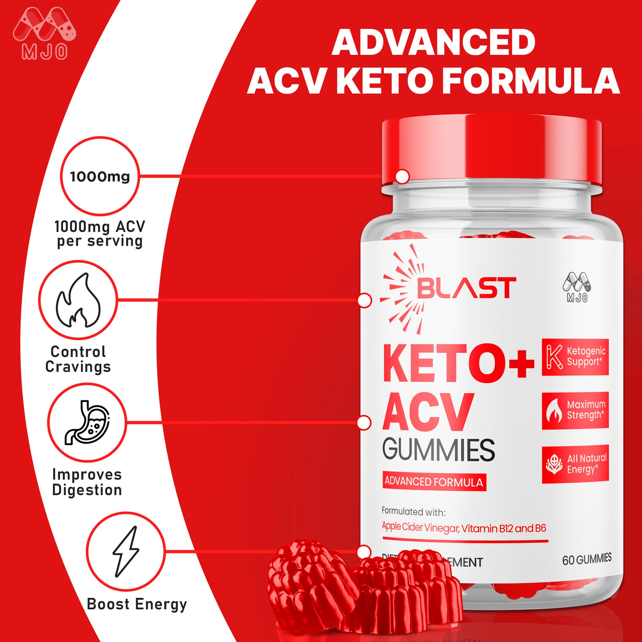 MJO Blast Keto Gummys 1000MG with ingredients list
