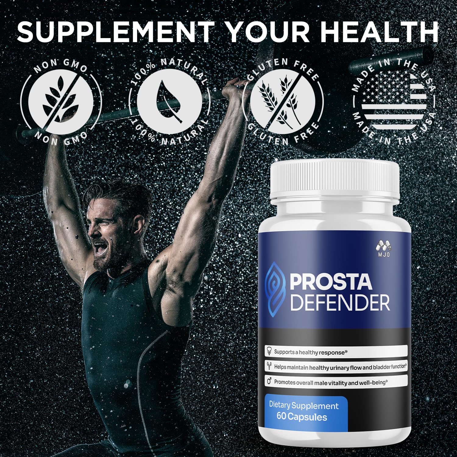 MJO Blended Vitamin & Mineral Supplement Capsules with a glass of water