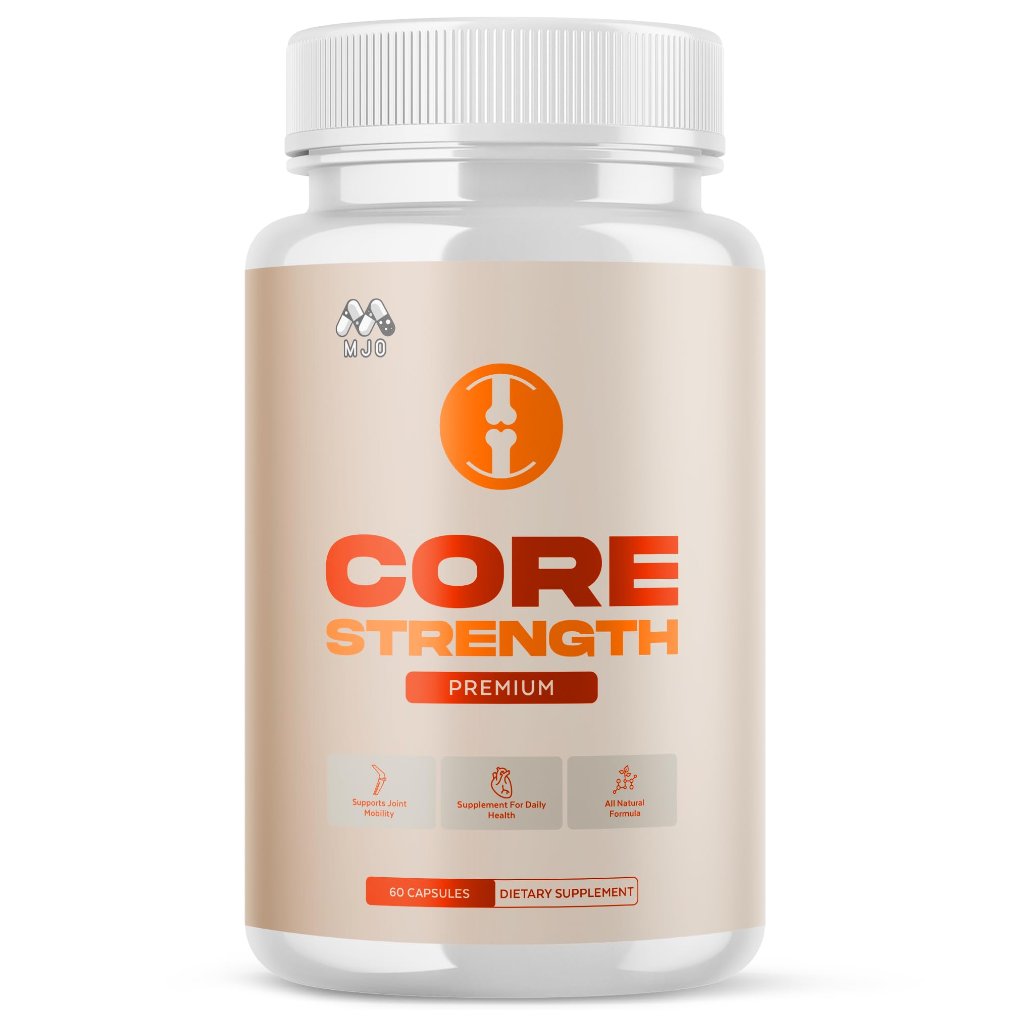 MJO Core Strength Capsules bottle front view with 30 servings