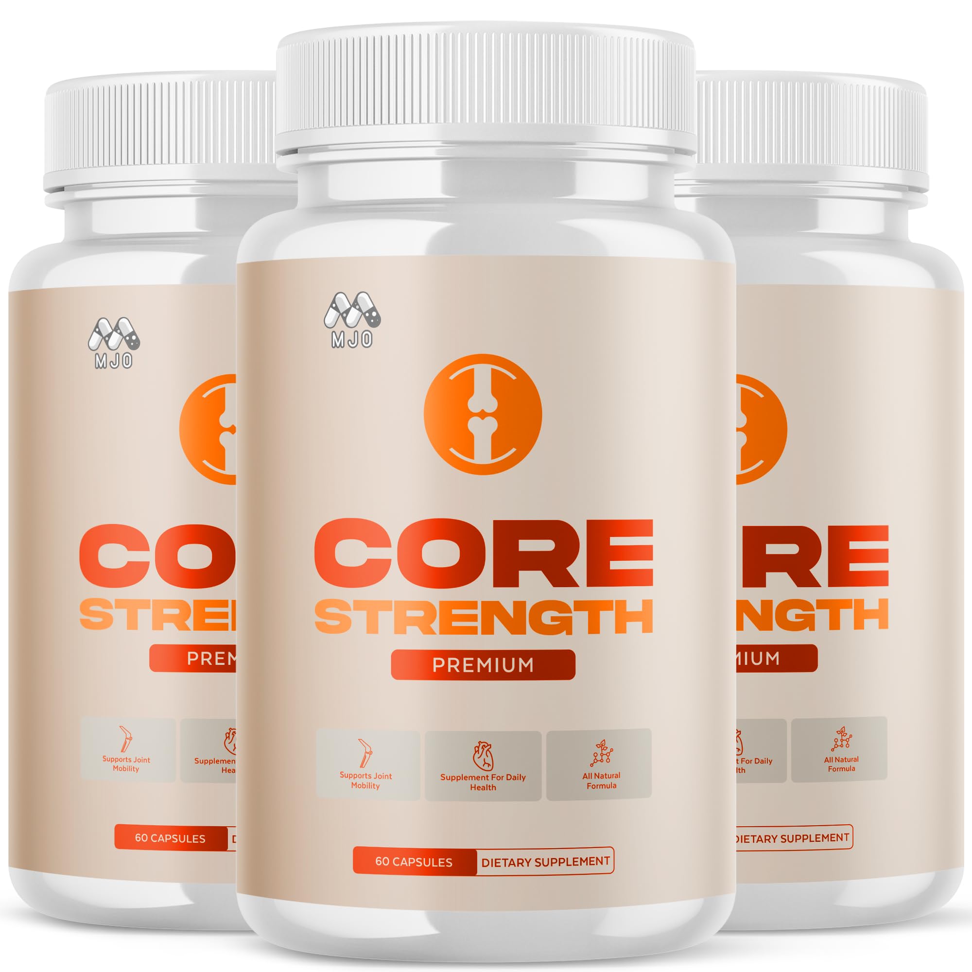MJO Core Strength Capsules bottle front view with 30 servings