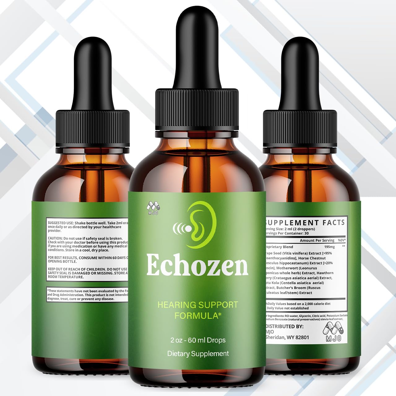 MJO Echozen Drops side view highlighting ingredients