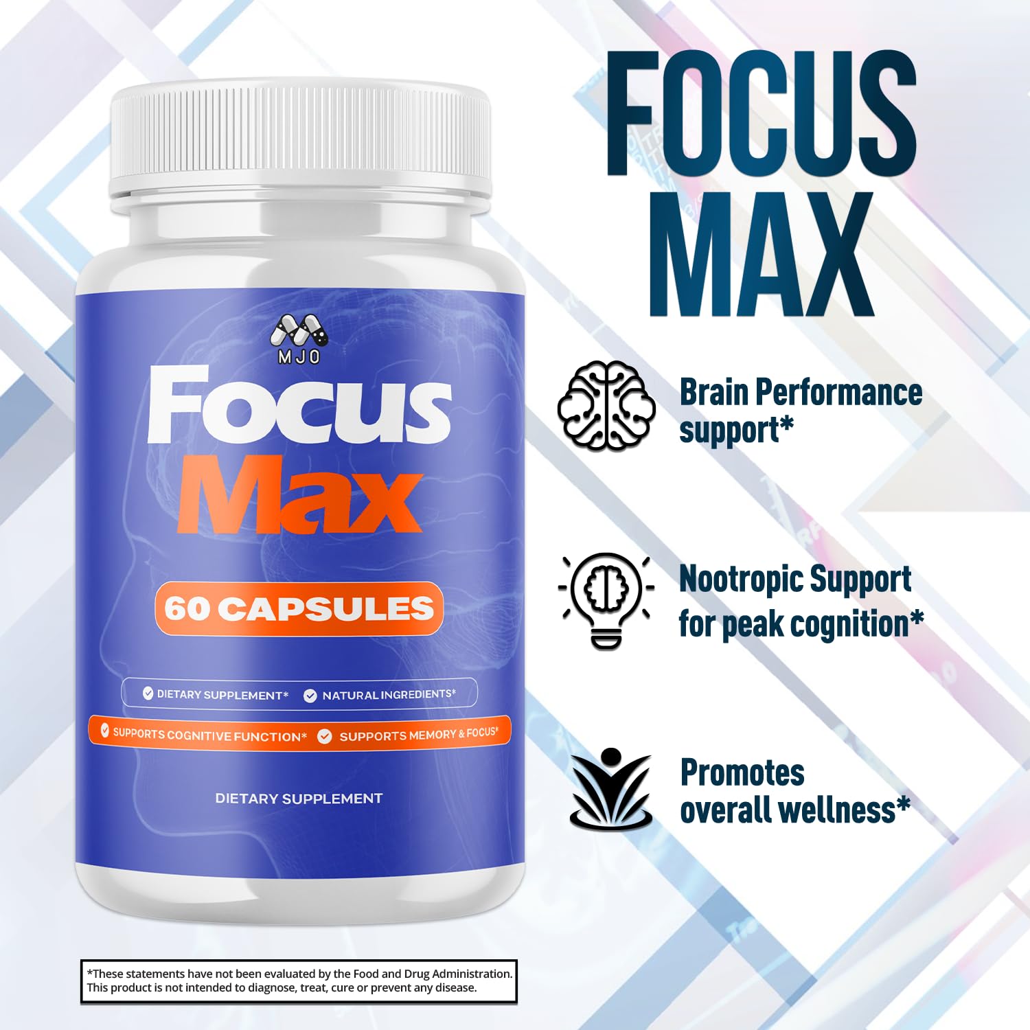 MJO Focus Max Capsules back view with ingredient list