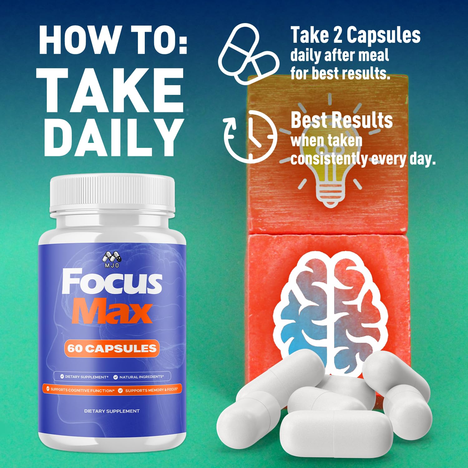 MJO Focus Max Capsules close-up of capsules in hand