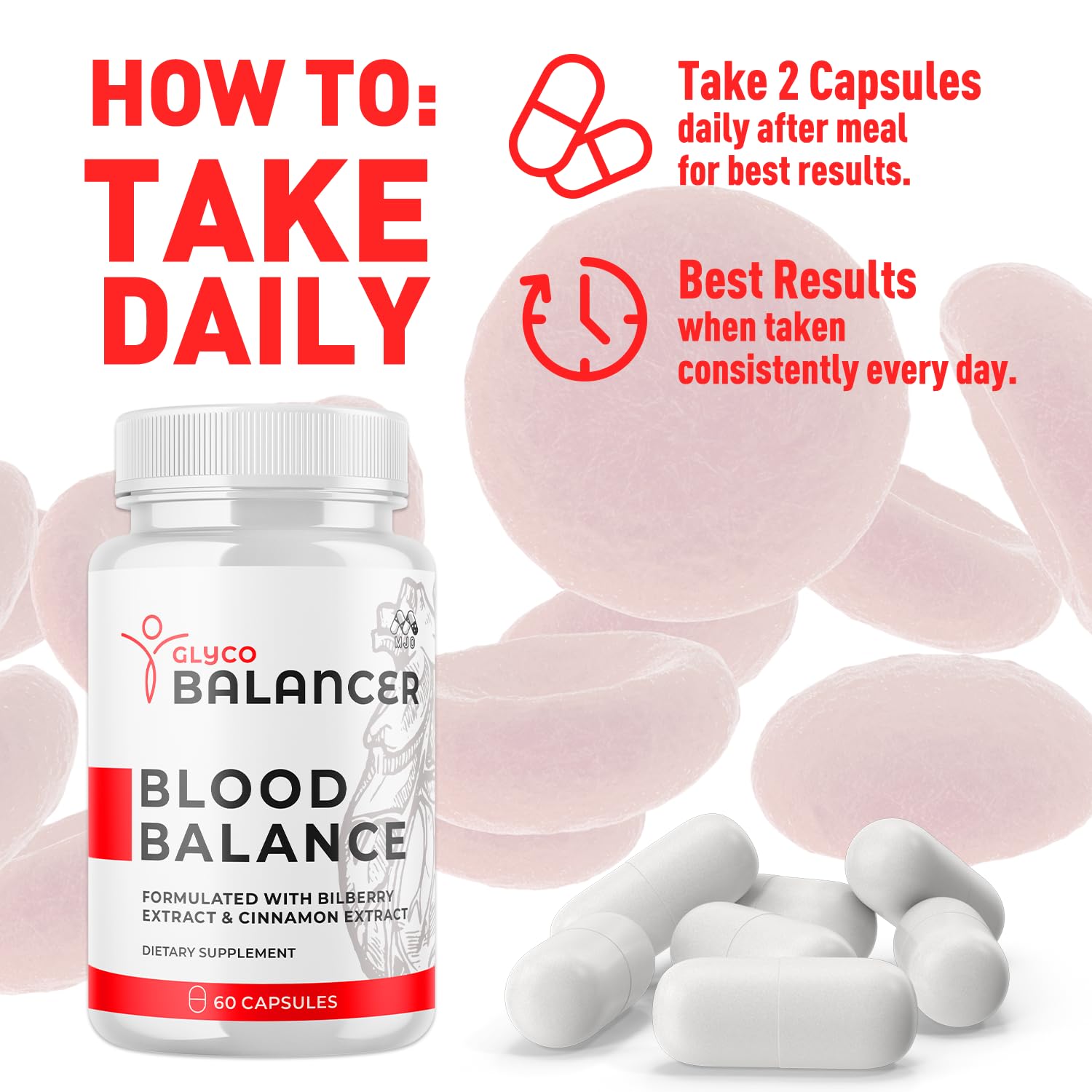 MJO Glyco Balancer Capsules opened bottle showing capsules