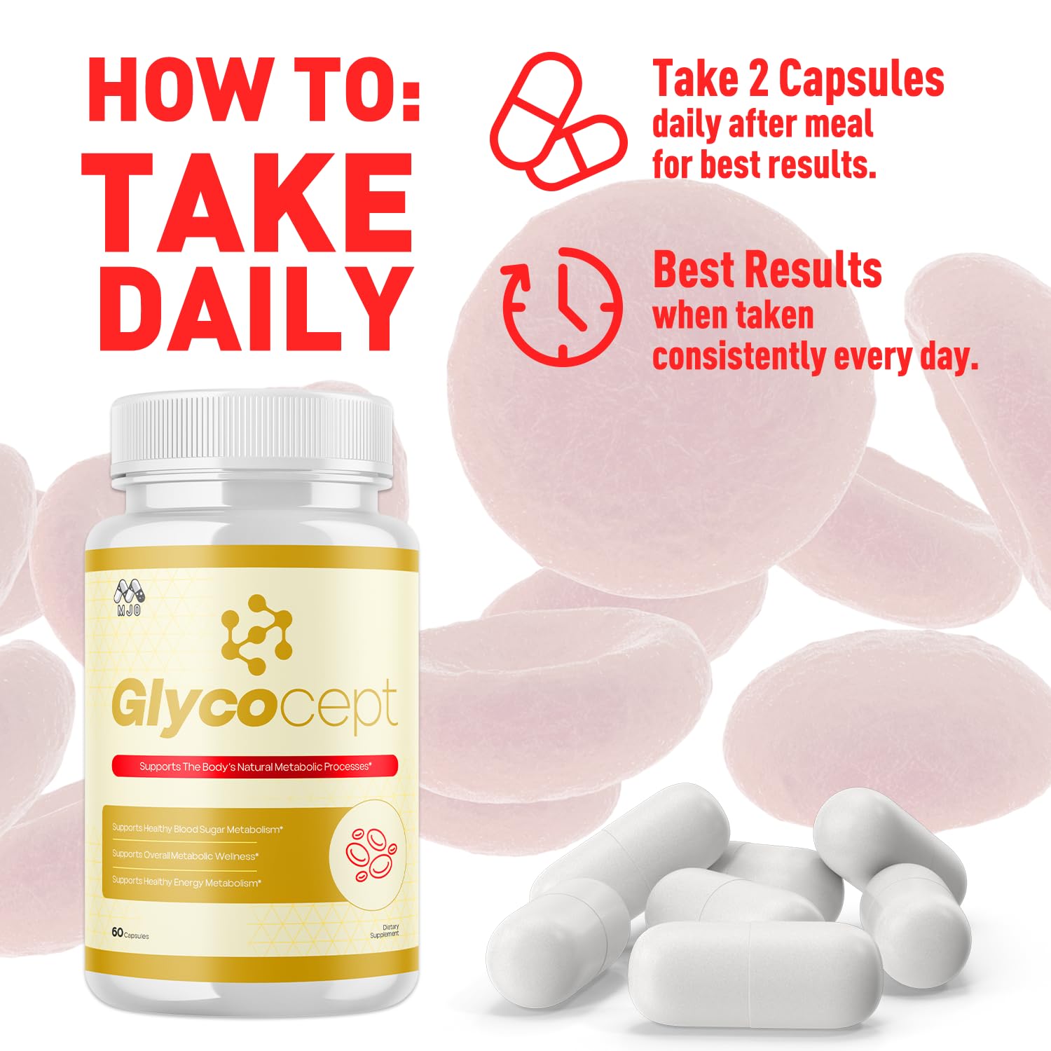 MJO Glycocept Capsules bottle opened with capsules visible