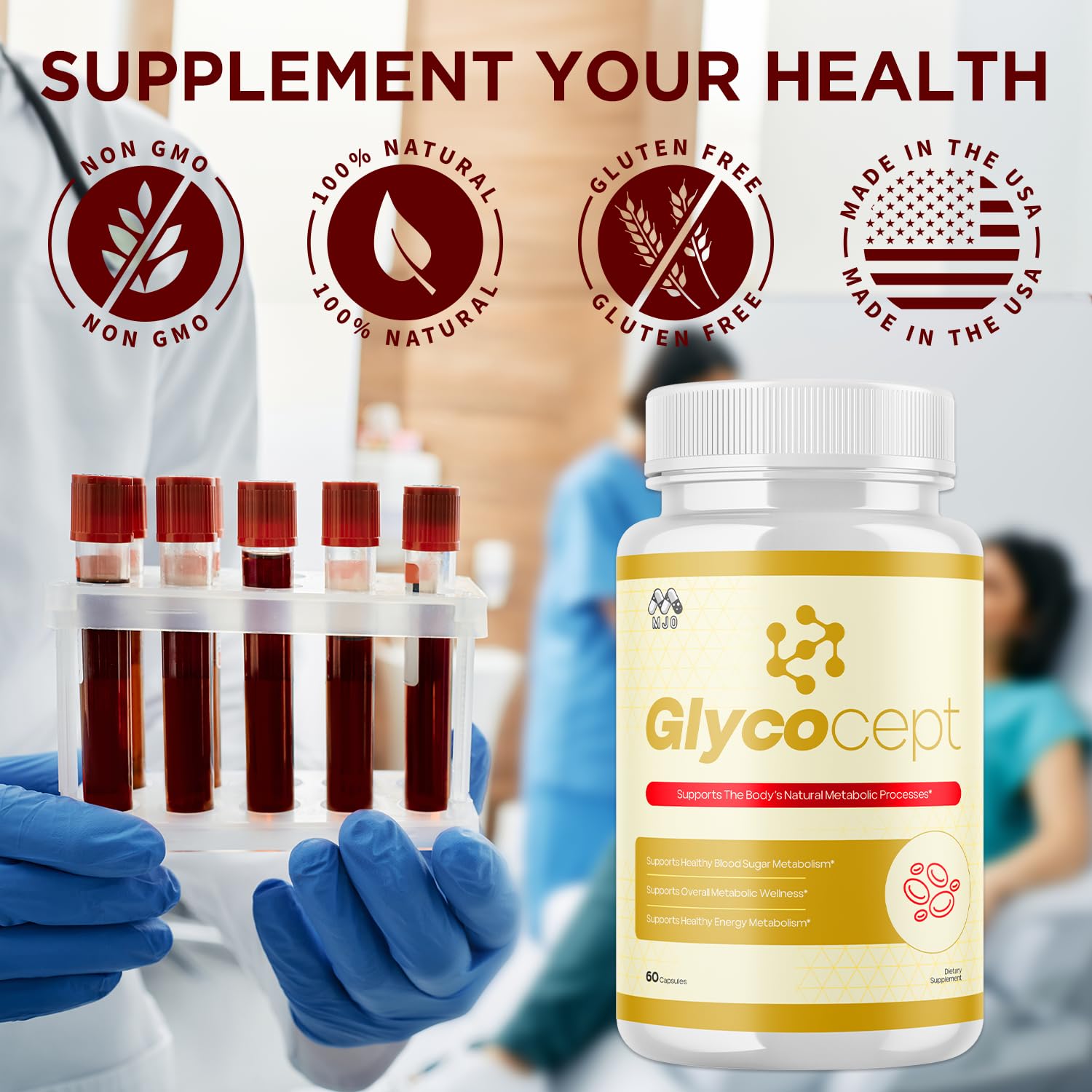 MJO Glycocept Capsules packaging showing dimensions