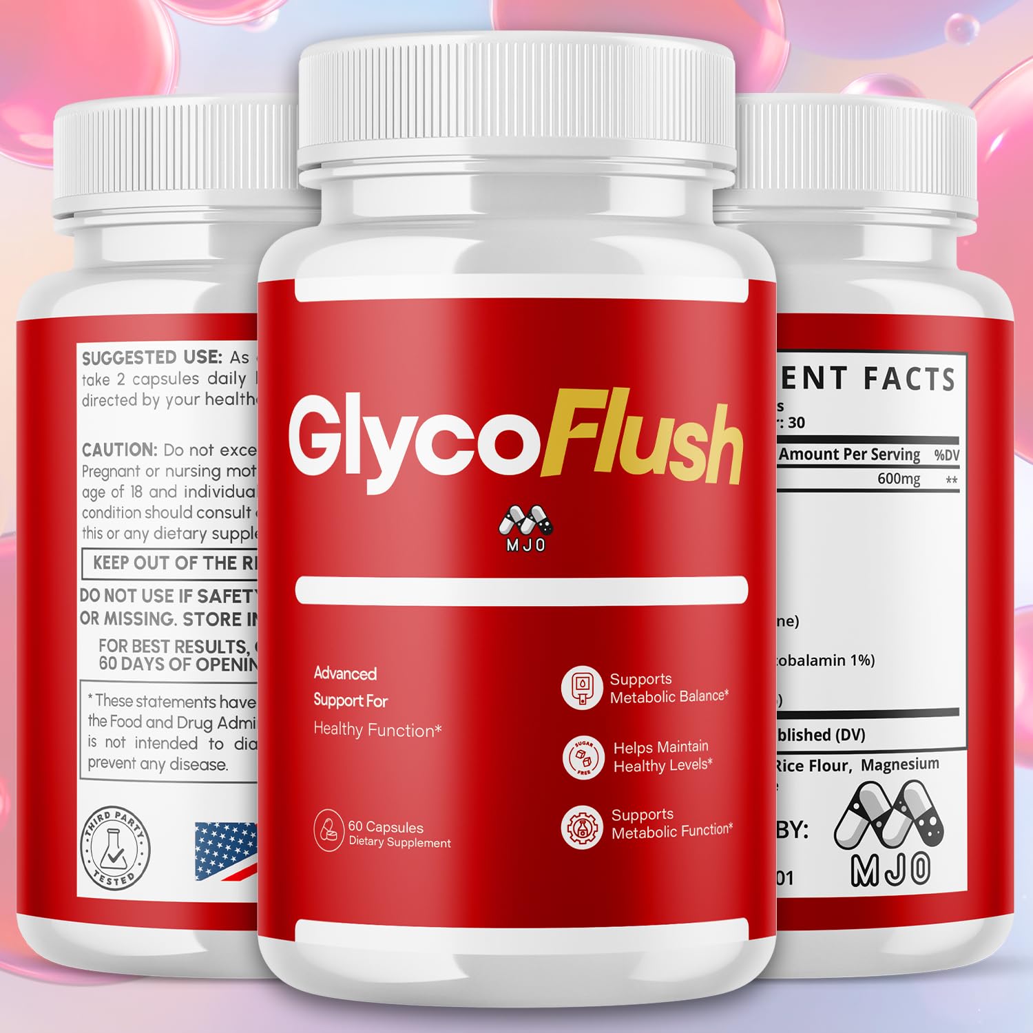 MJO GlycoFlush Capsules side view showing label