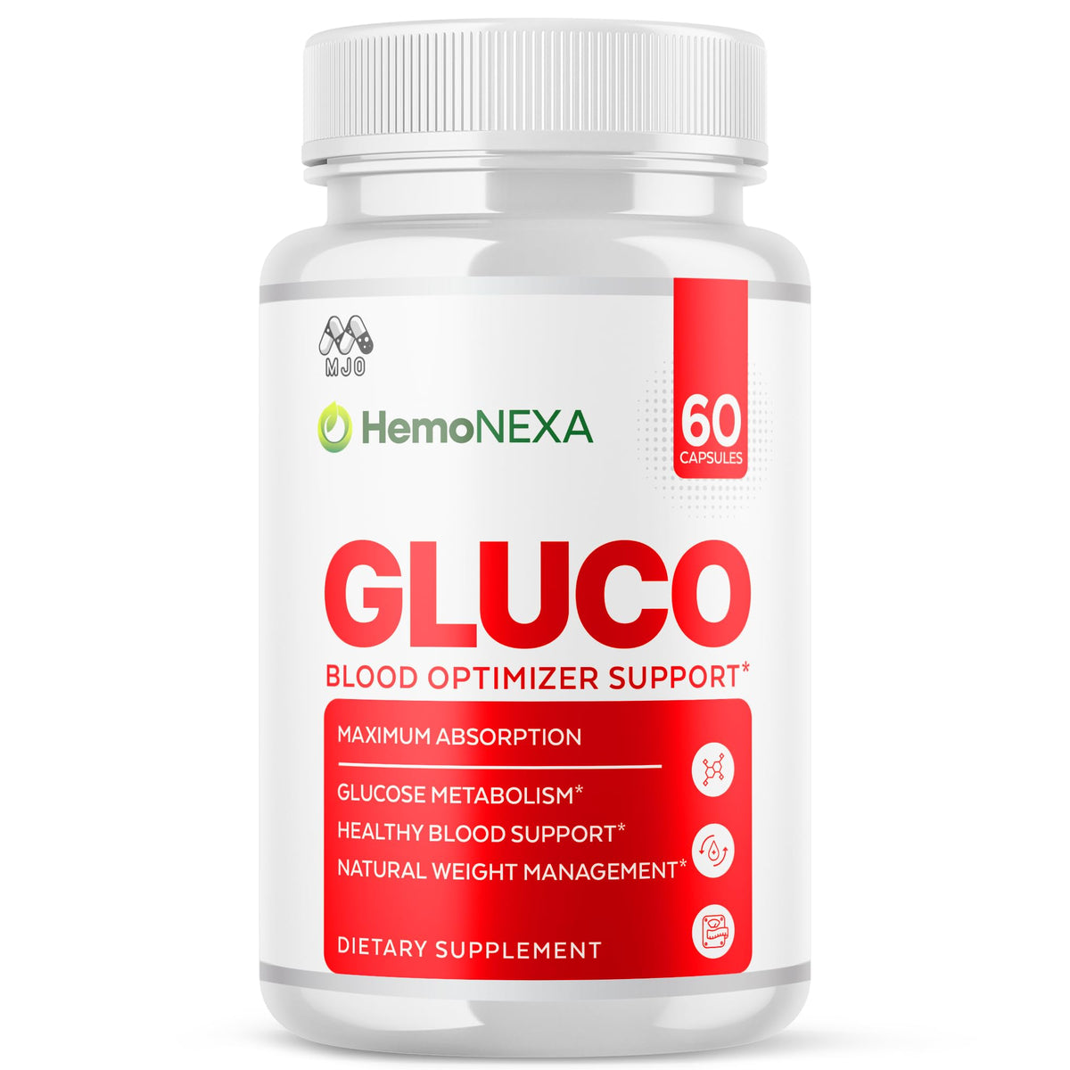 MJO HemoNexa Capsules front view with packaging