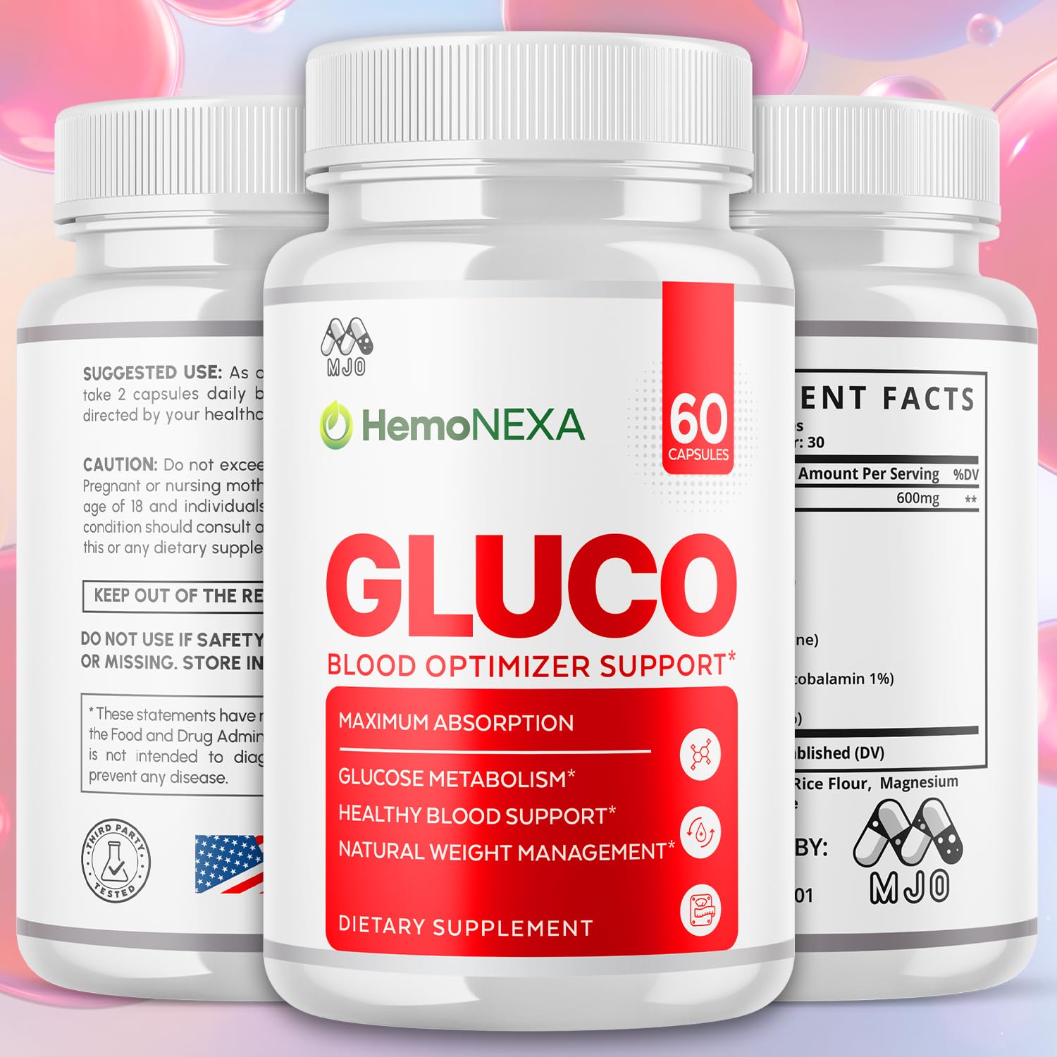 MJO HemoNexa Capsules side view showing capsule size