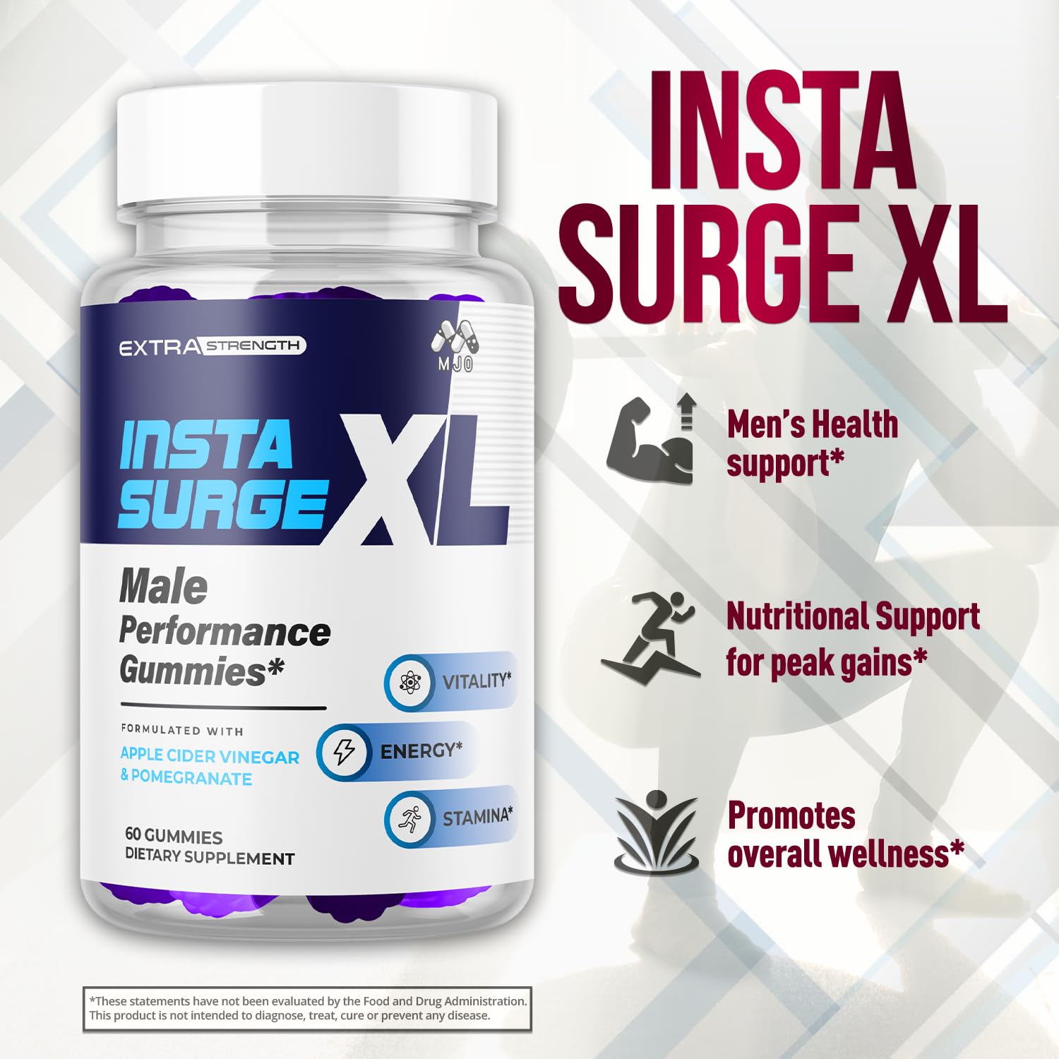 MJO Insta Surge XL Gummies back view with nutritional information