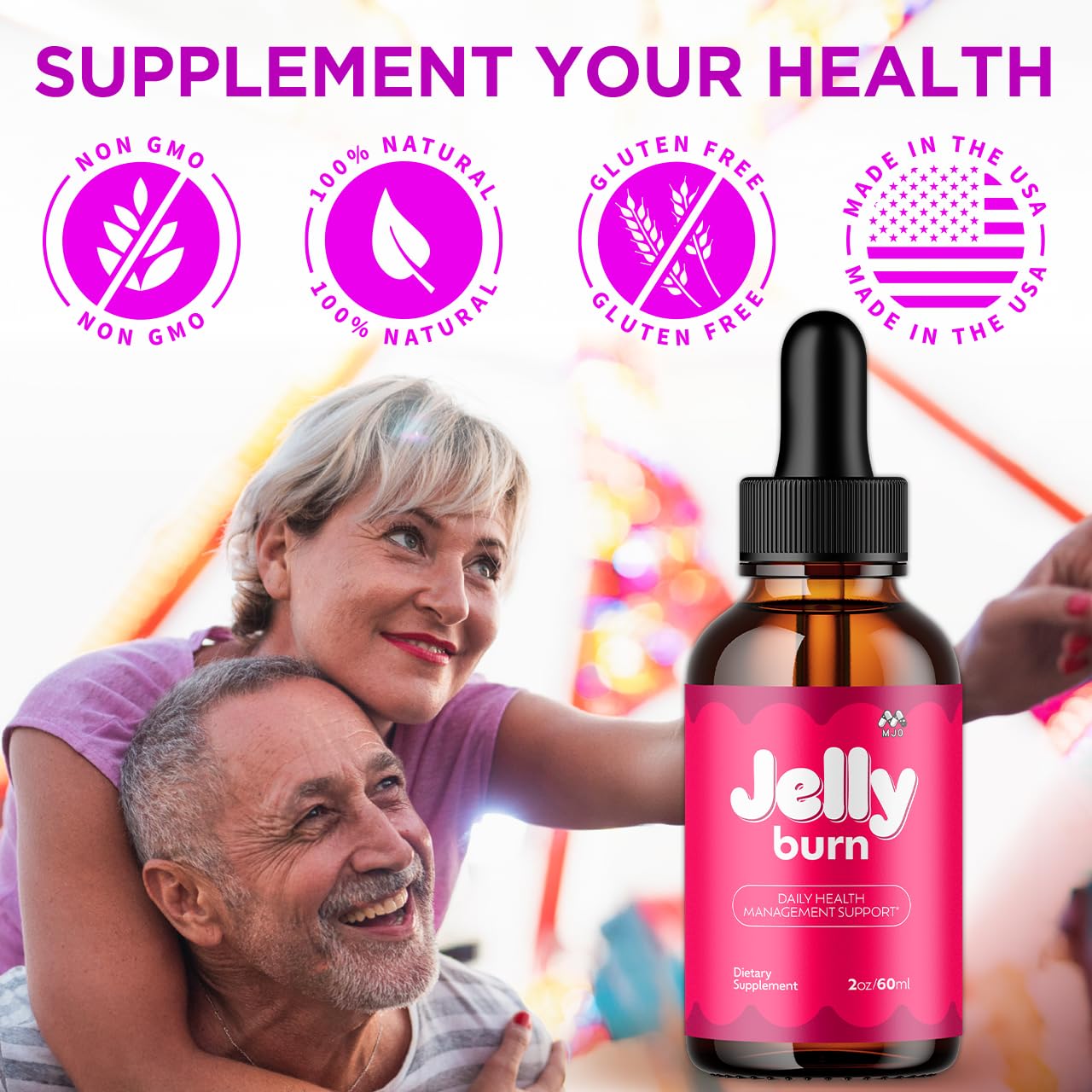 MJO Jelly Burn Drops lifestyle scene with a healthy meal