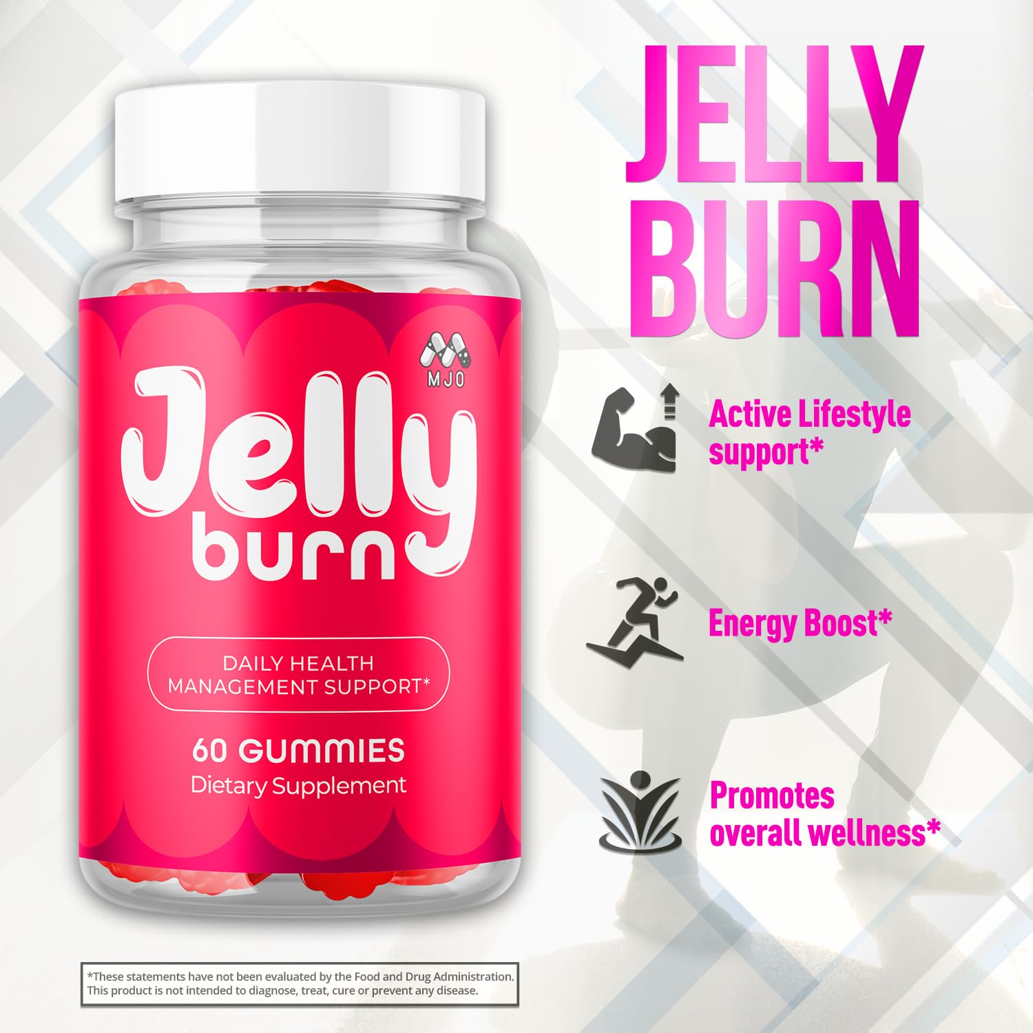 MJO Jelly Burn Gummies back view with ingredients