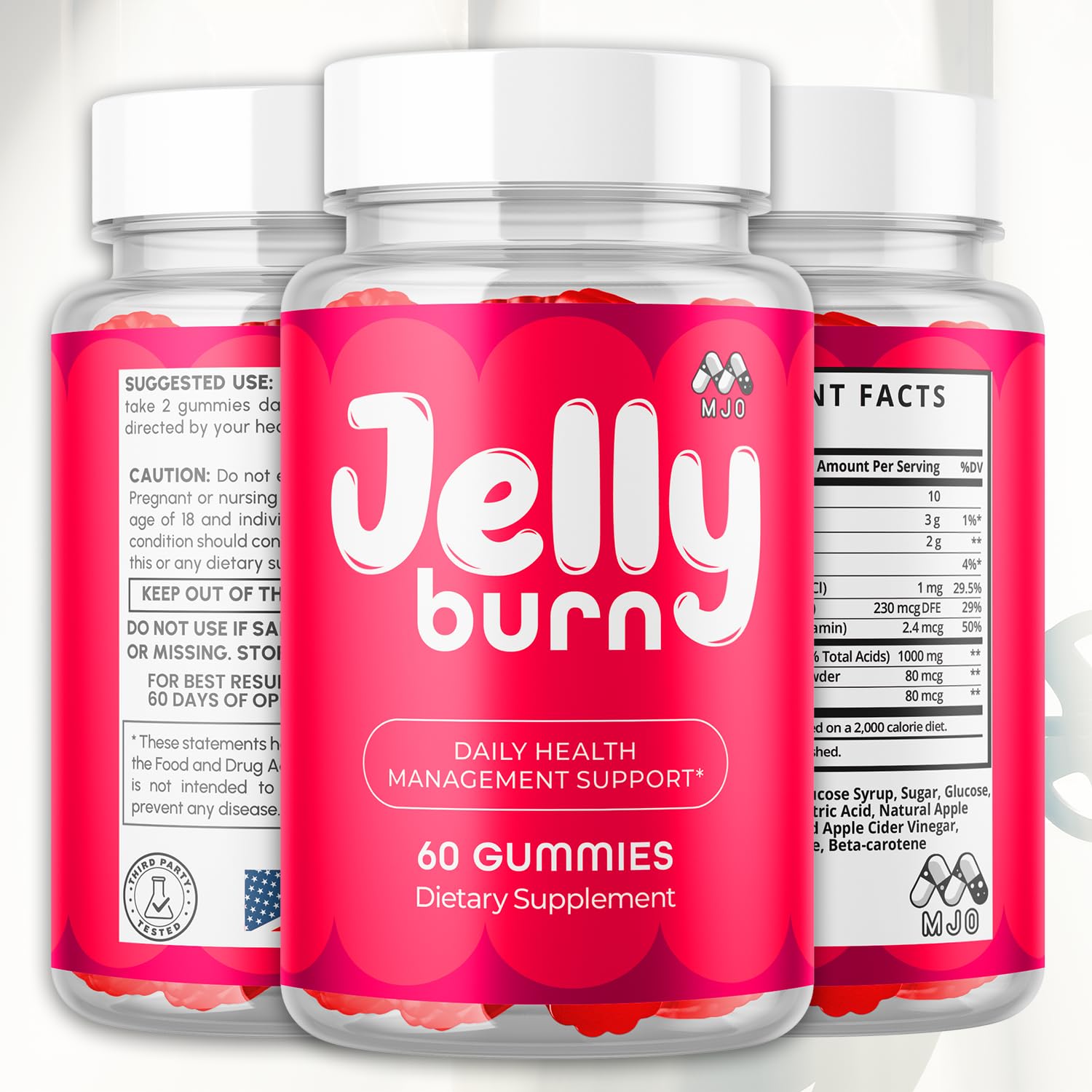 MJO Jelly Burn Gummies bottle top view showing the cap