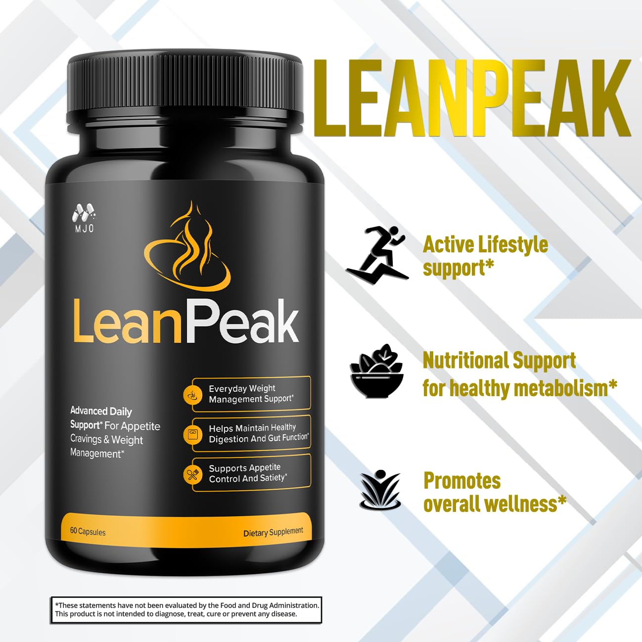 MJO Lean Peak supplement bottle with cap open