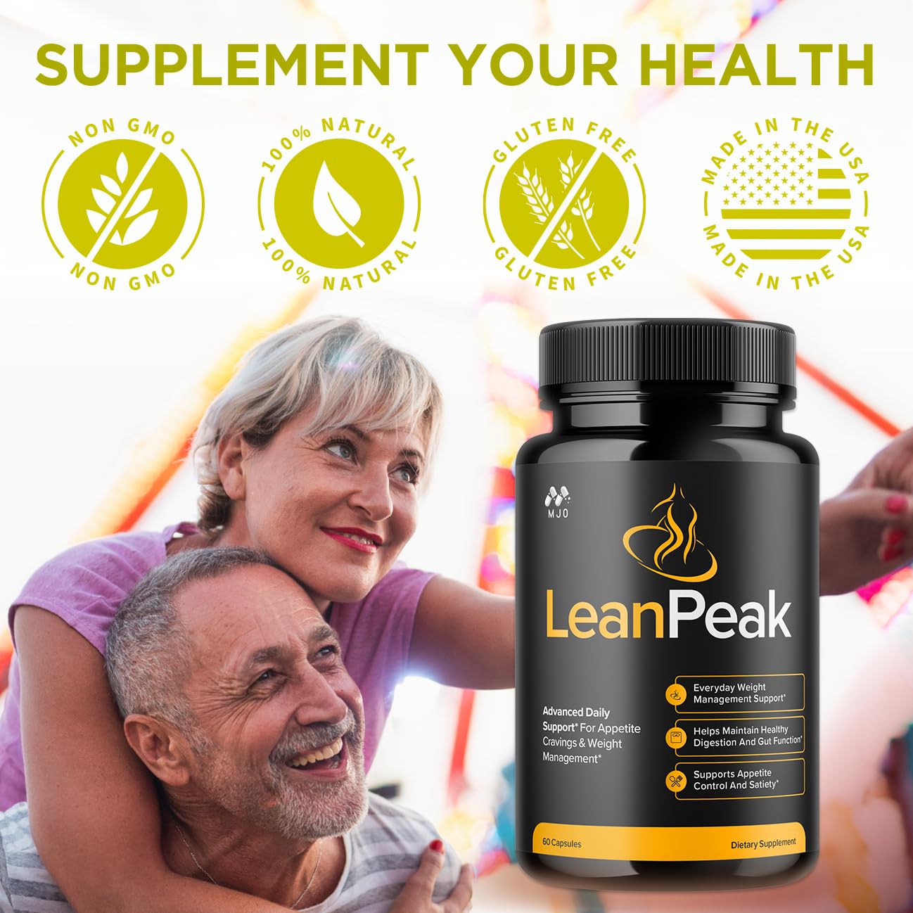 MJO Lean Peak supplement bottle with measuring spoon