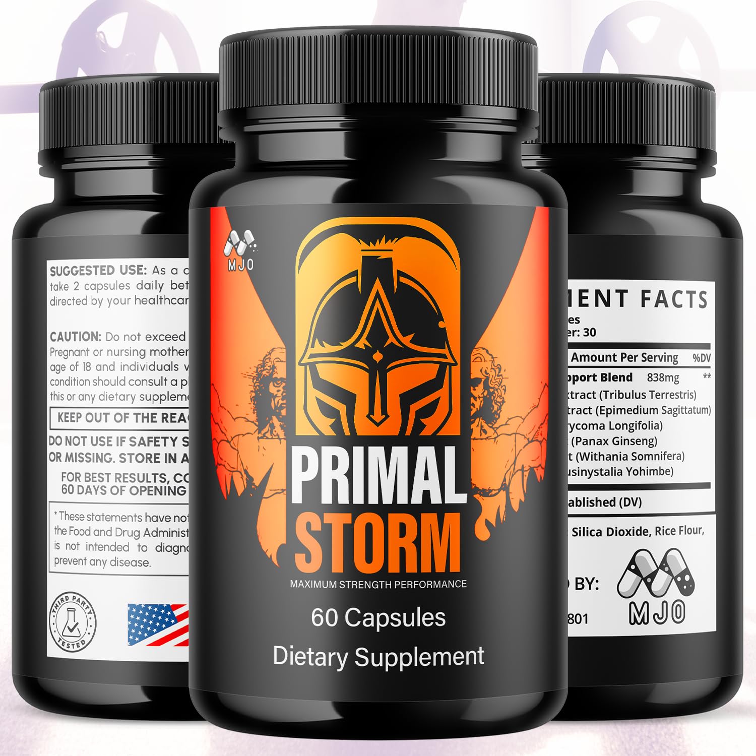 MJO Primal Storm Capsules bottle side view