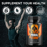 MJO Primal Storm Capsules bottle with a glass of water