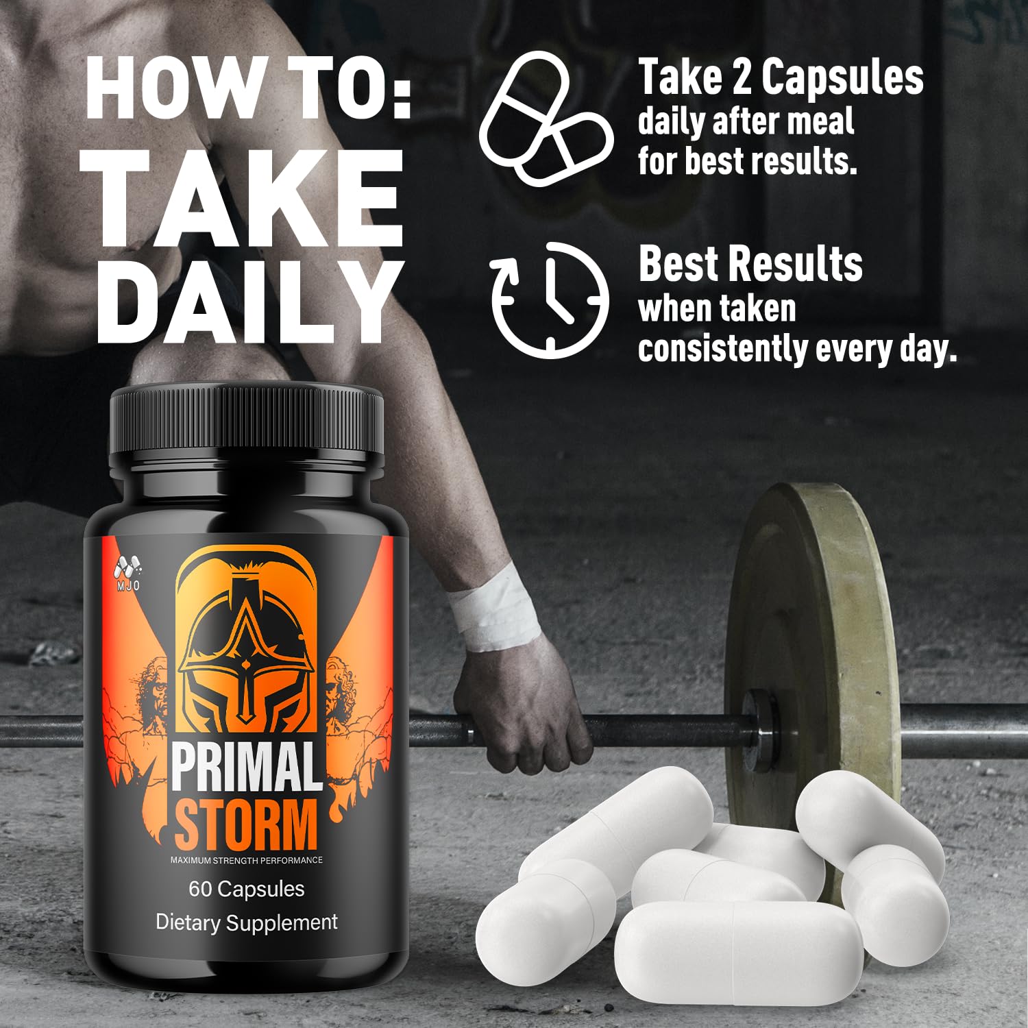 MJO Primal Storm Capsules lifestyle scene on a kitchen counter