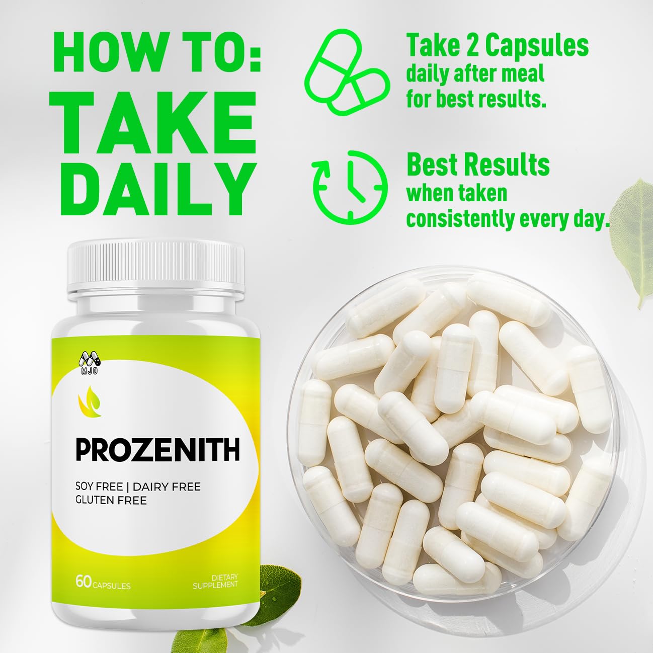MJO Prozenith Capsules displayed on a wooden table