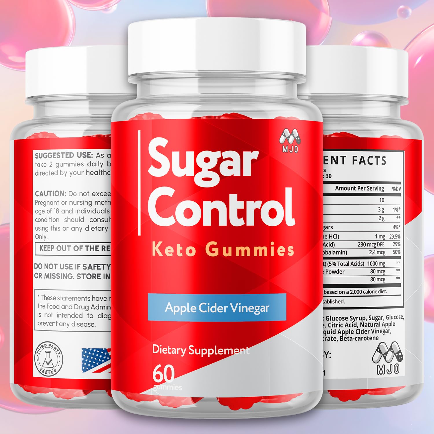 MJO SugarControl Keto Gummies side view with nutritional information