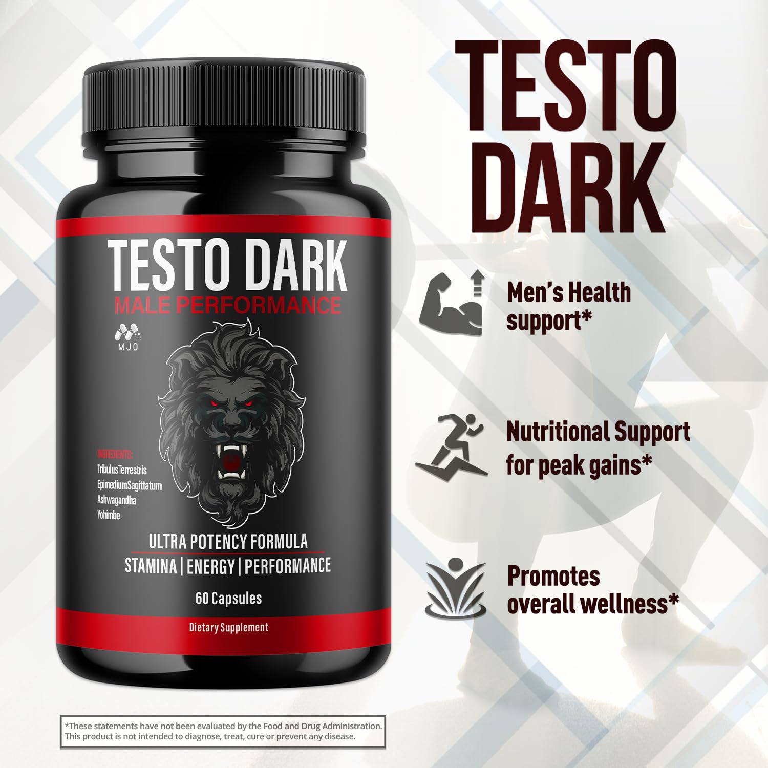 MJO Testo Dark Capsules on a wooden table