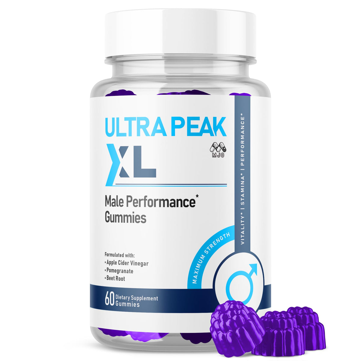 MJO Ultra Peak XL Gummies front view, showcasing the packaging