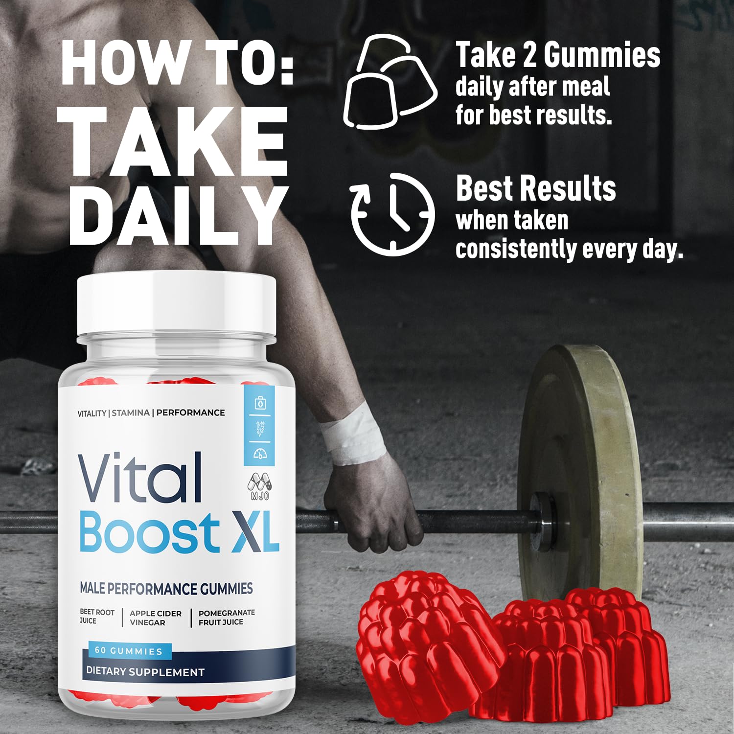 MJO Vital support XL Gummies back view with ingredient list